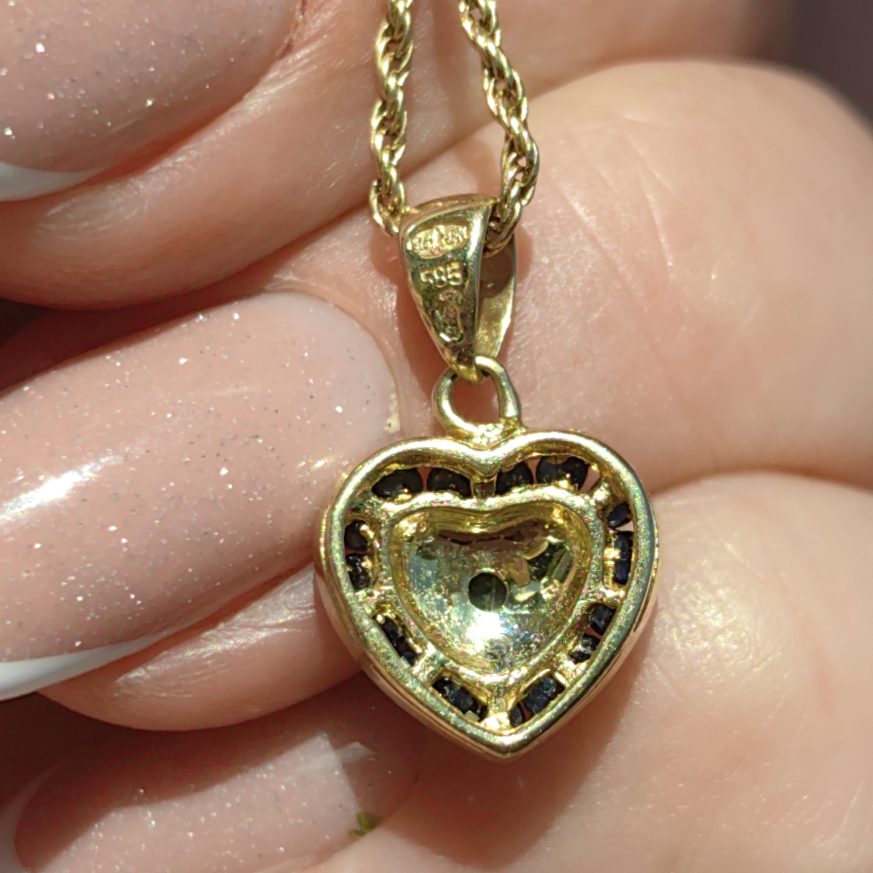 Sapphire Diamond 14k Yellow Gold Heart Pendant - Vintage Charm
