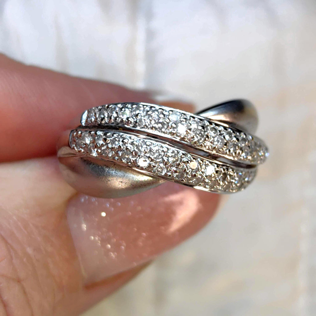 Twisted Natural Sparkle Diamond 18k Solid White Gold Pavé Curved Elegant Band Brushed Finish White Gold Engagement Wedding Ring