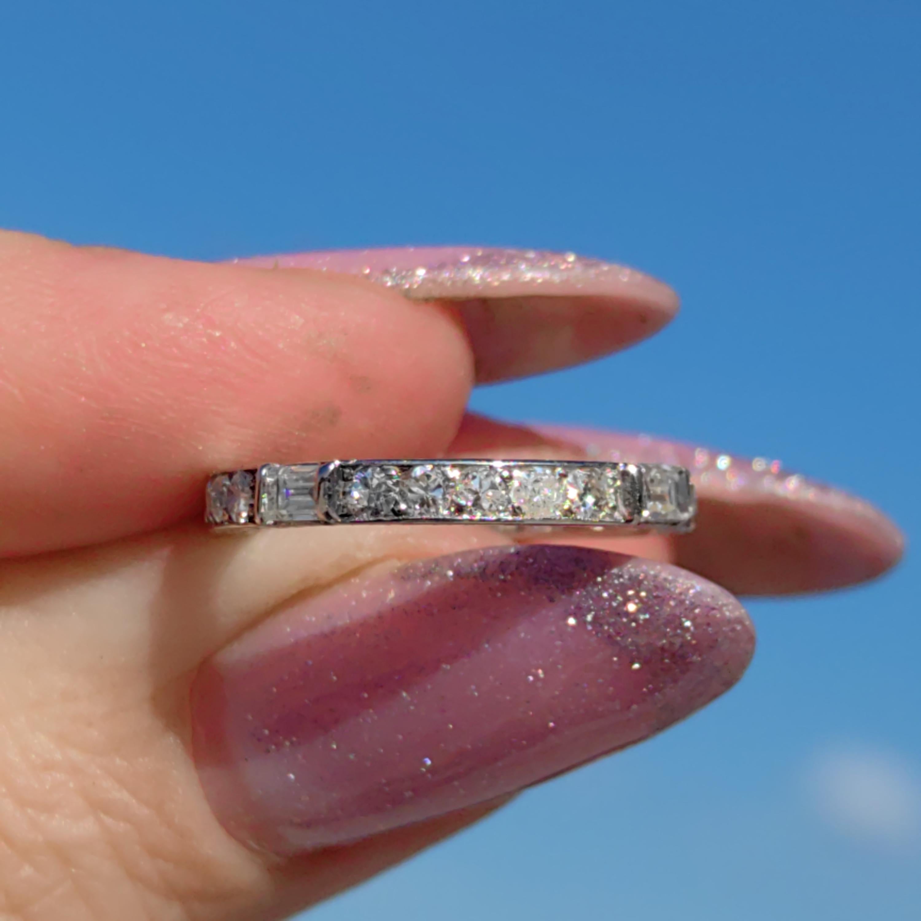 Art Deco Diamond Eternity Ring: 14K Gold Wedding Band, 1930s Floral Design