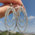 Natural Diamond Dangle 14k White Gold Pave Setting Earrings Elegant Wedding Jewelry Statement Large Oval Drop Dangle Earrings