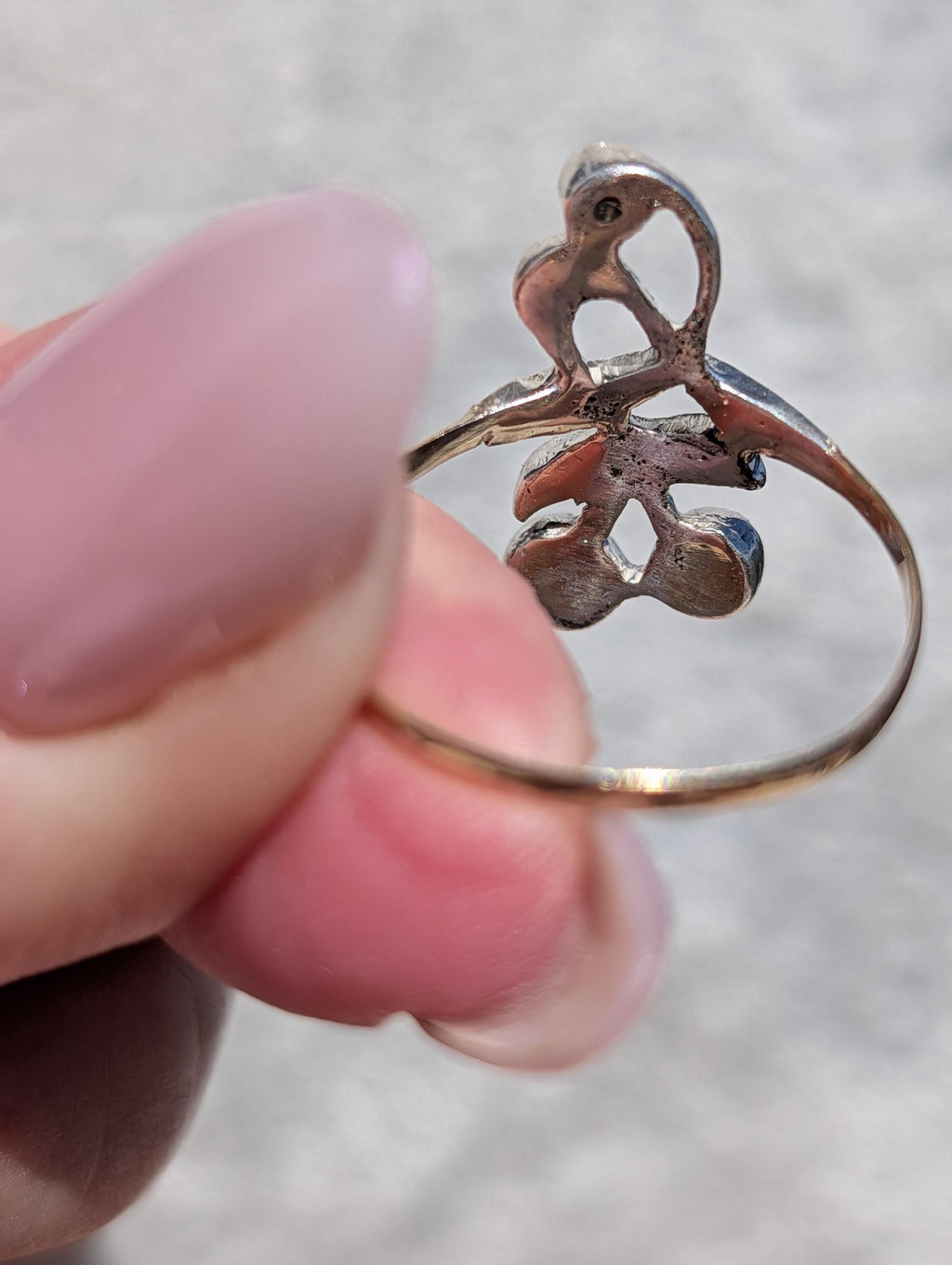 Antique Art Nouveau Diamond Ring 14k Yellow Gold Silver, 1900s Floral Openwork Rose Diamond Engagement Ring, Size 10