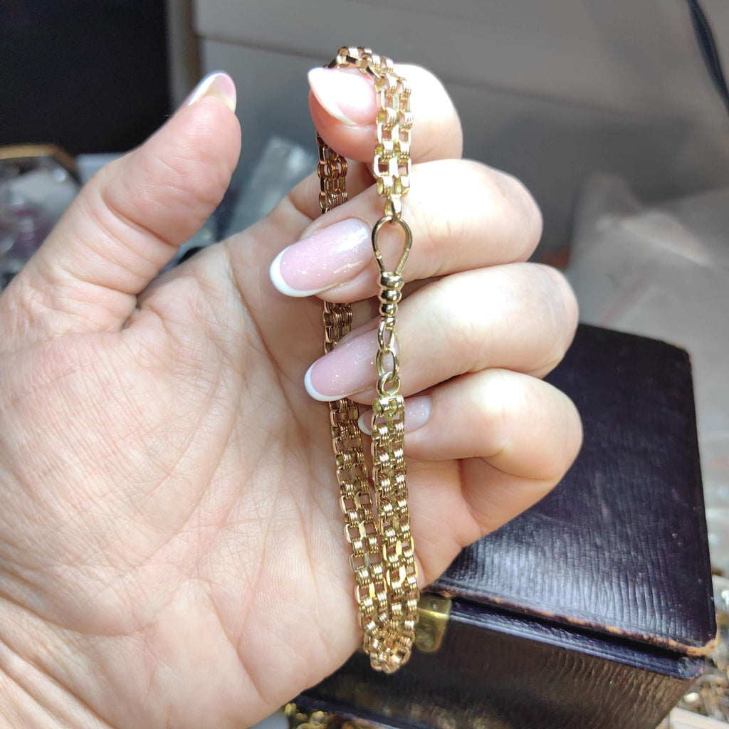 1890s Hallmarked 14k Gold Double Chain Bracelet: Antique Unisex Jewelry