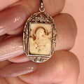 Vintage 1930s Diamond Bone Hand Carved Cameo 18k Gold Saint Portrait Medal Catholic Antique Present