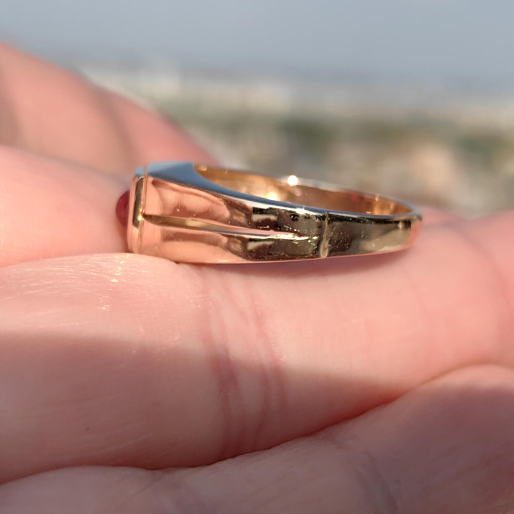 Art Deco Ruby Ring: 14K Yellow Gold Geometric Vintage Engagement