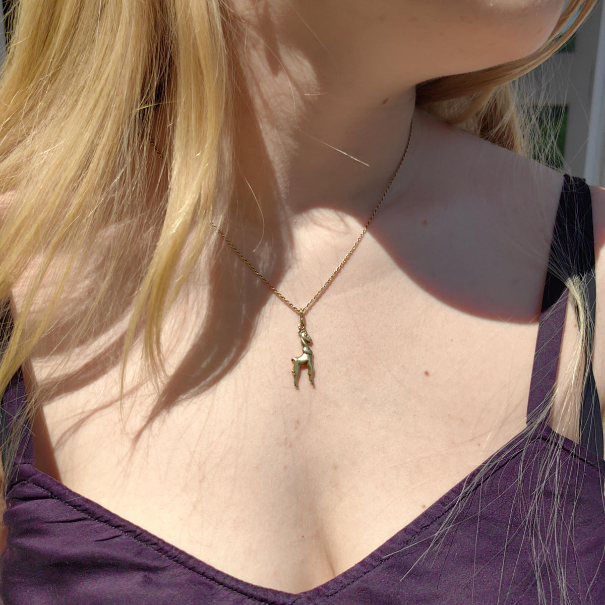 Vintage 14k Yellow Gold Deer Pendant: Elegant Forest Charm
