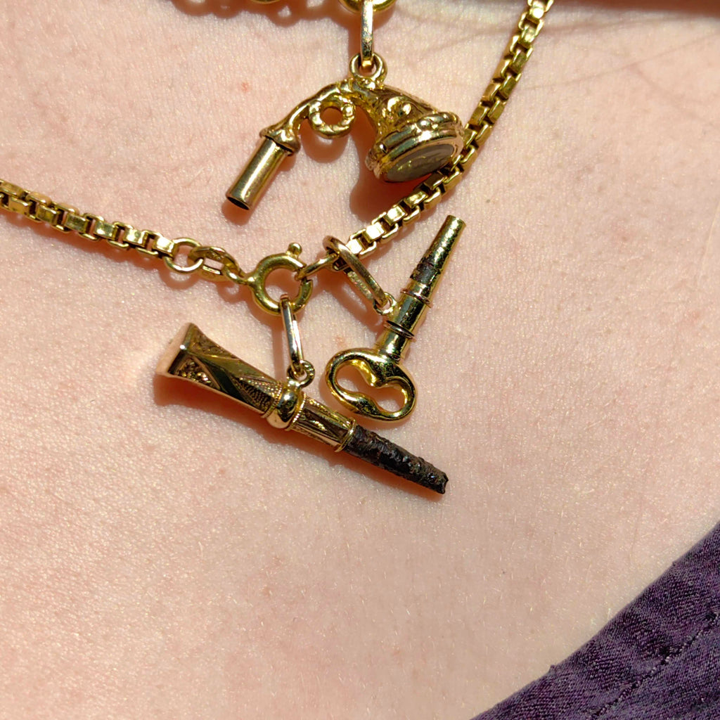Antique 18k Gold Pocket Watch Key Pendant: Hand-Carved Fob Charm