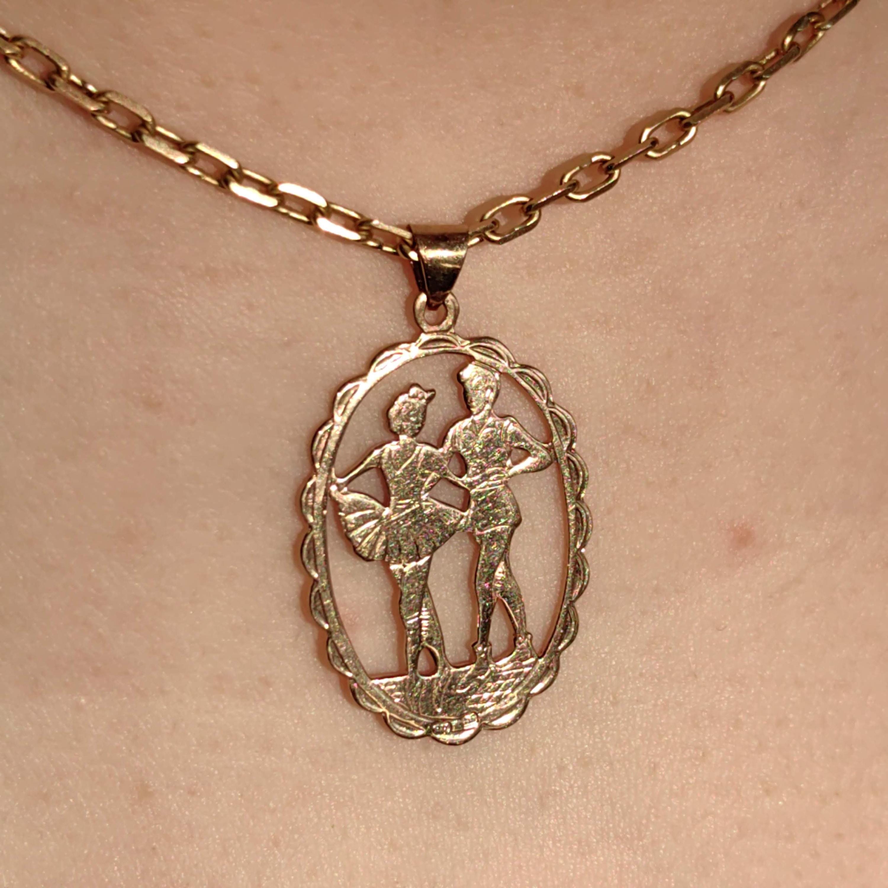 Vintage 14k Yellow Gold Ballet Dancers Pendant Charm