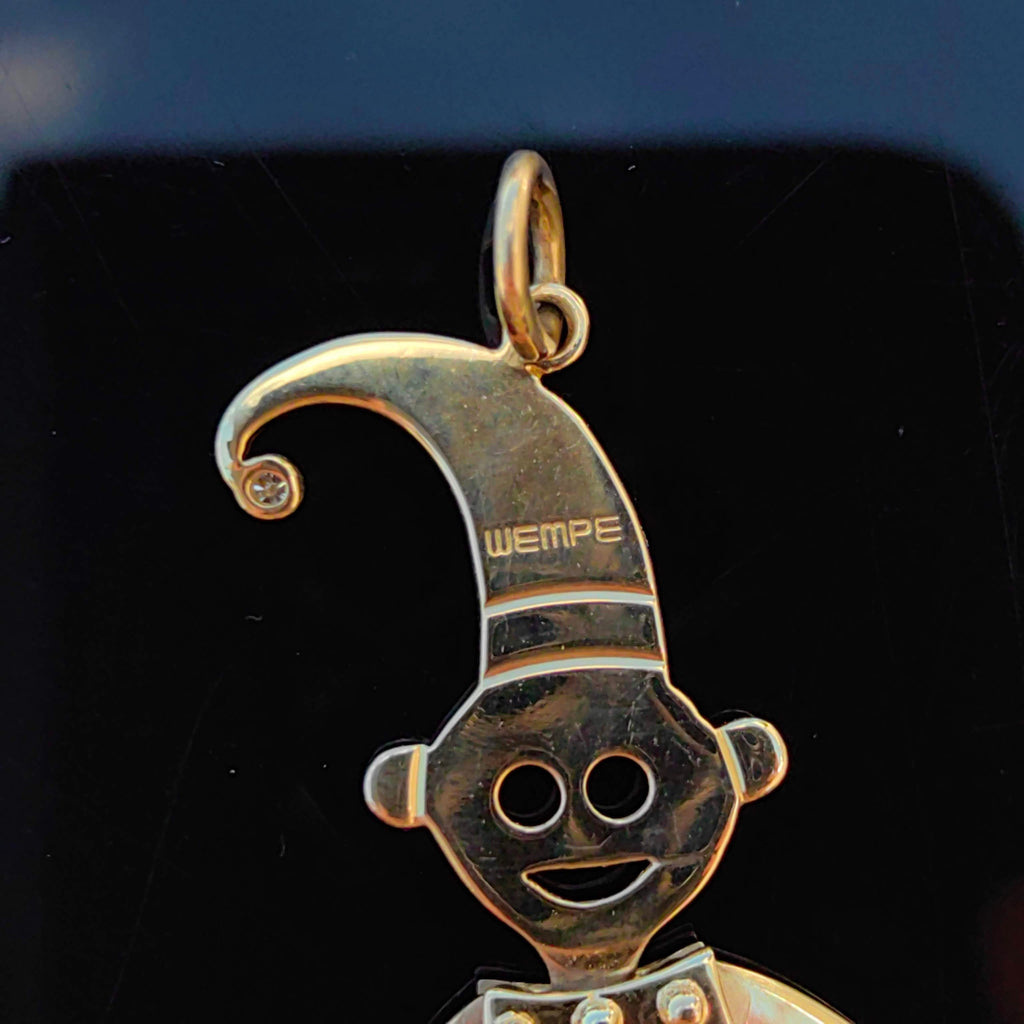 Vintage WEMPE 14K Solid Yellow Gold Jester Clown Pendant with Moving Dangle and Diamonds Large Medal Pendant Retro Fun Jewelry Gift