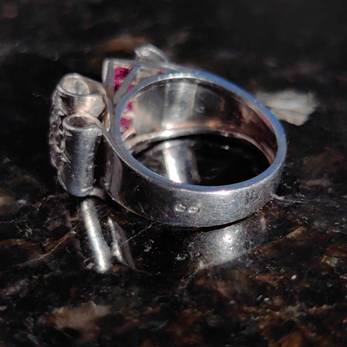 1930s Art Deco Platinum Ring: Ruby Diamond Chevalier Statement Ring