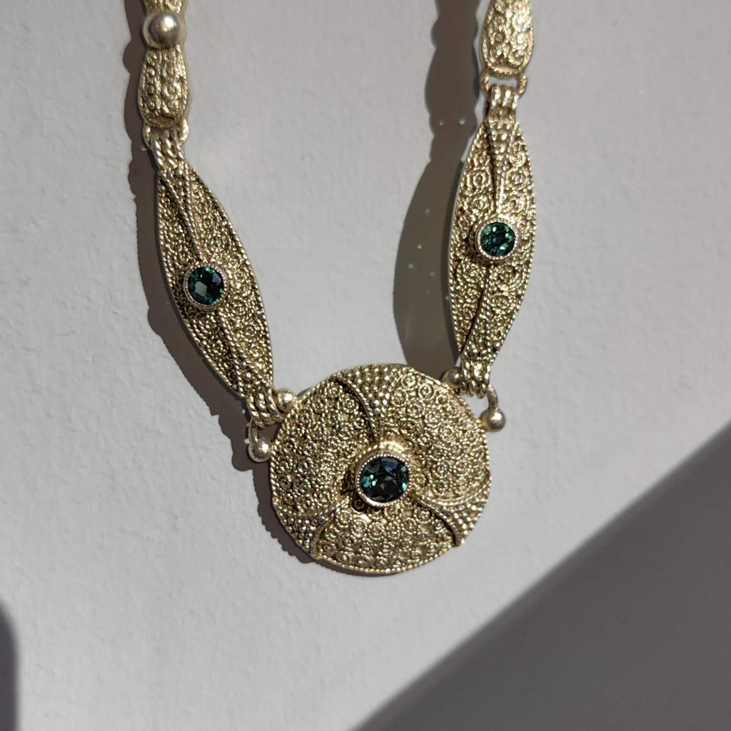Art Deco Theodor Fahrner Silver Gilt Necklace: Green Tourmaline