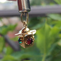 18k Gold Art Deco Pendant: Red & Green Paste Stone Charm