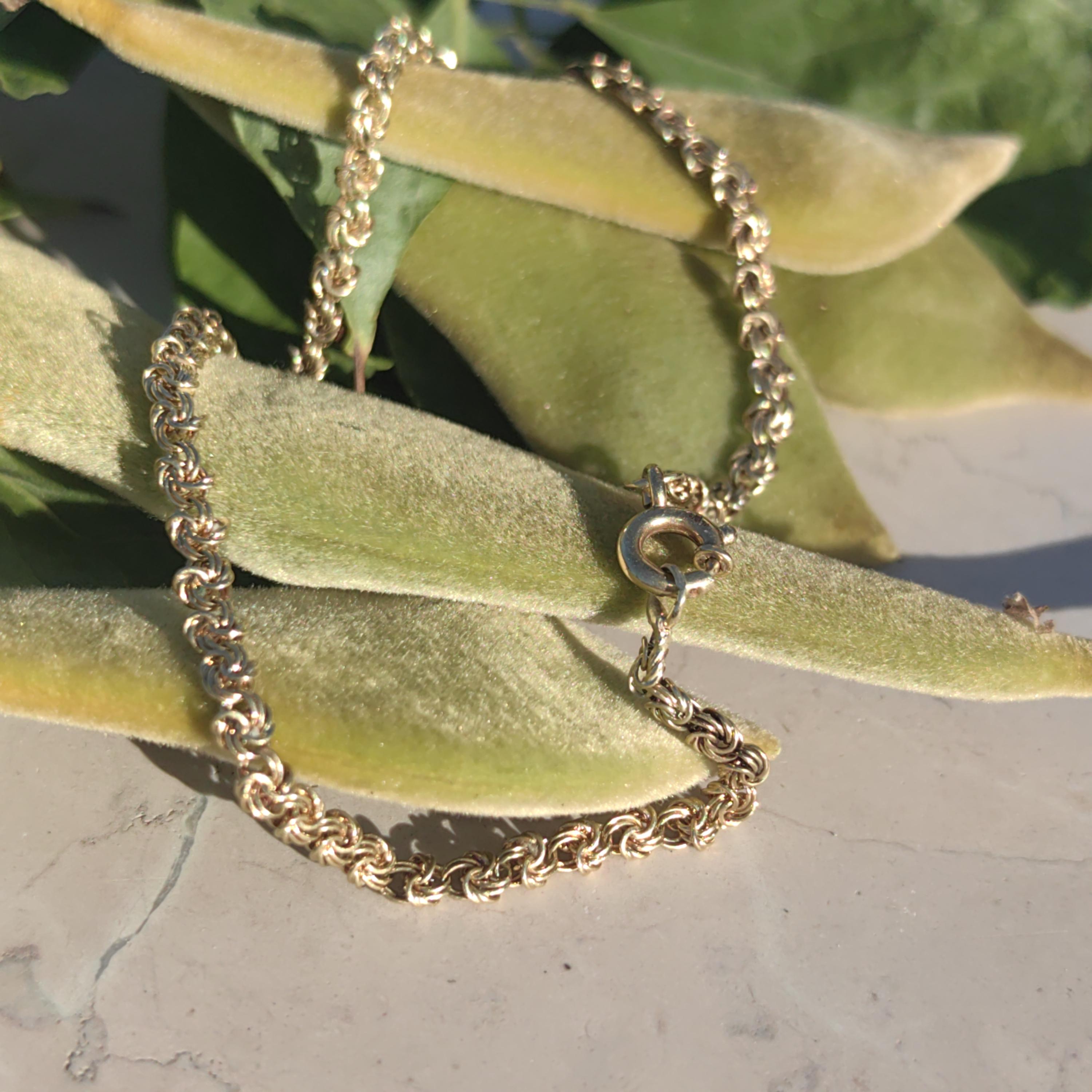 Hallmarked 14k Solid Yellow Rose Champagne Gold Rope Chain Mid century Bracelet Antique Elegant Unisex Jewellery Gift Present