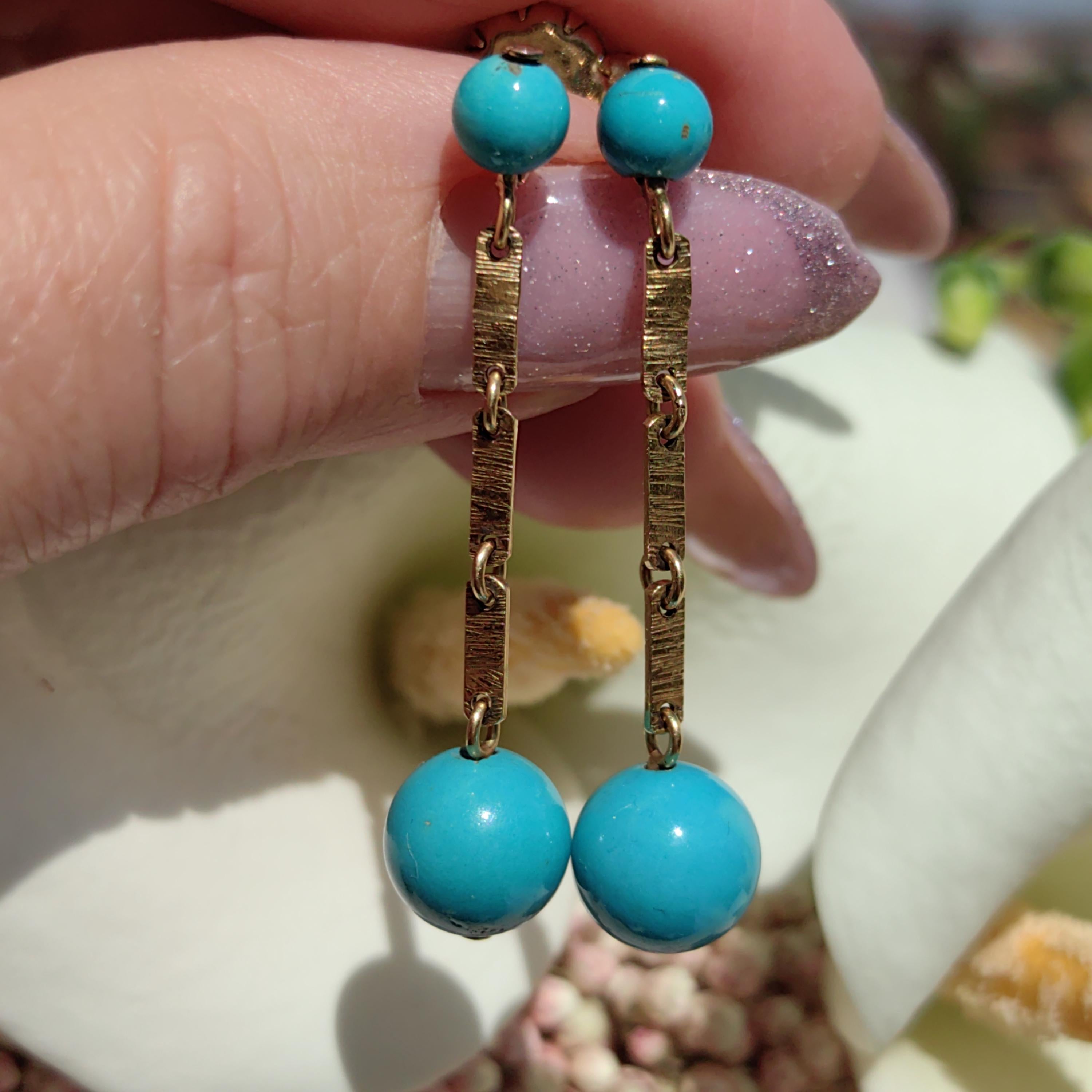 Vintage 1950s Turquoise 18K Gold Dangle Earrings