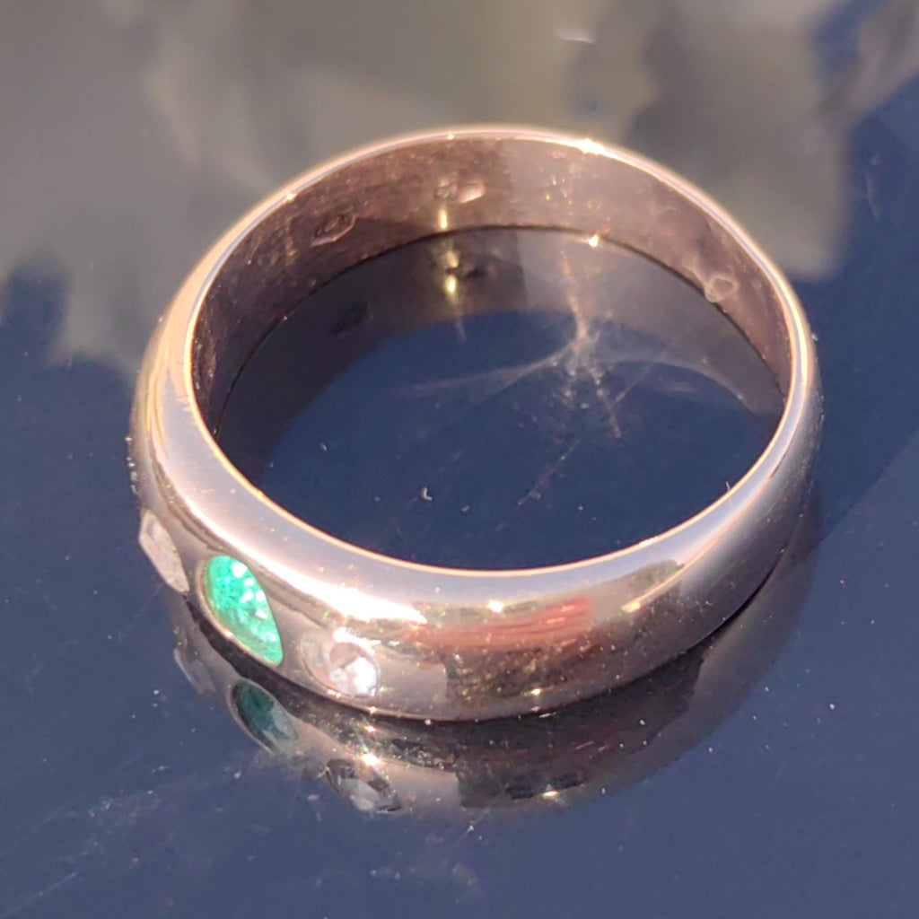 Victorian Emerald & Diamond Ring: 14k Yellow Gold Bezel Setting