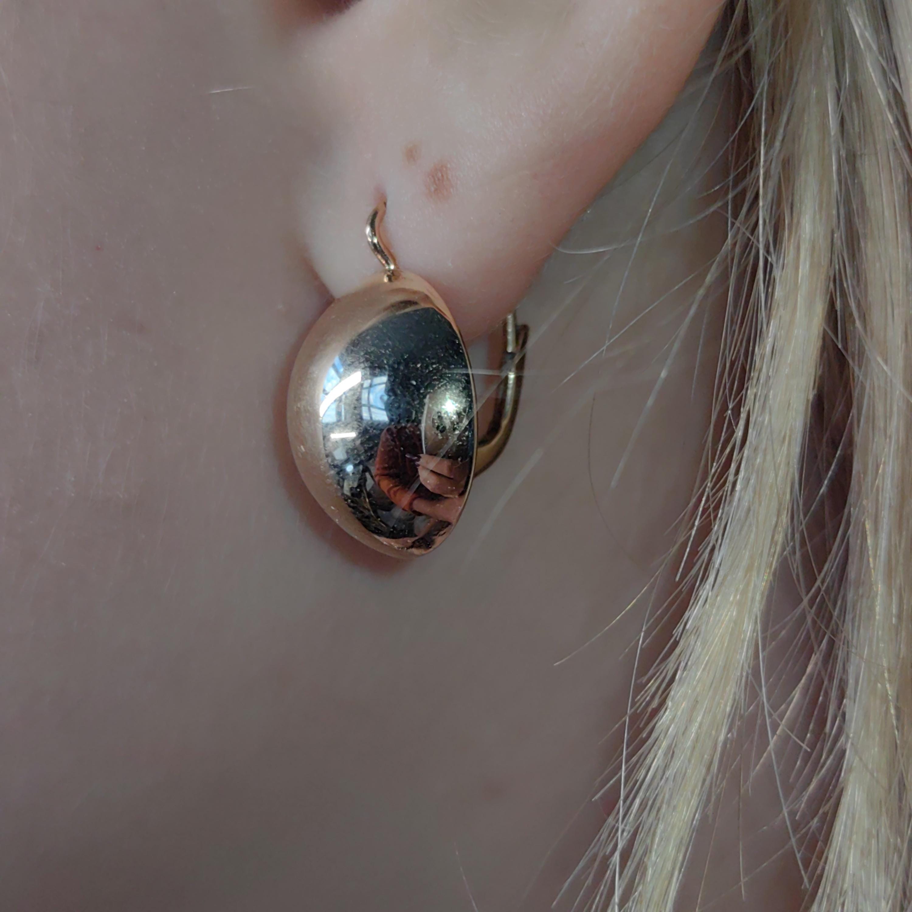 Vintage 14K Solid Yellow Gold Round Statement Earrings Comfortable Everyday Wear Sleepers Lever Back Earrings, Gift for Her