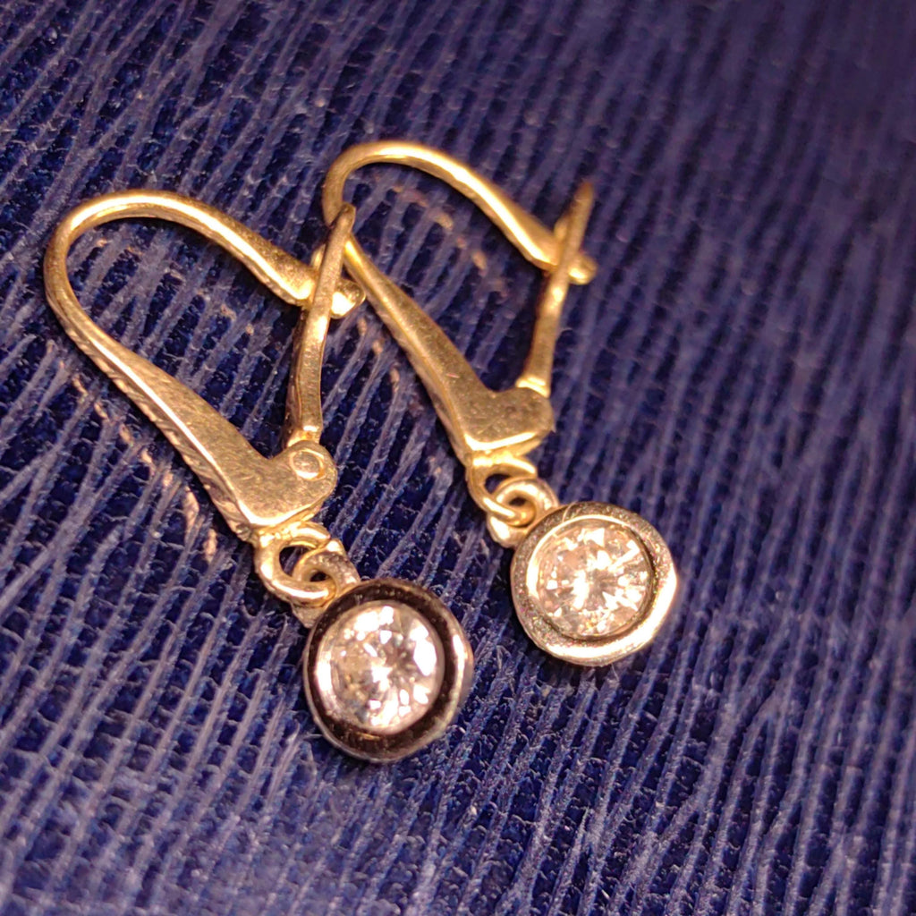 Original Solitaire Dangle Bezel setting Diamonds Solid Hallmarked 18k Gold Antique Sleepers Dormouse Earrings Gift for Her