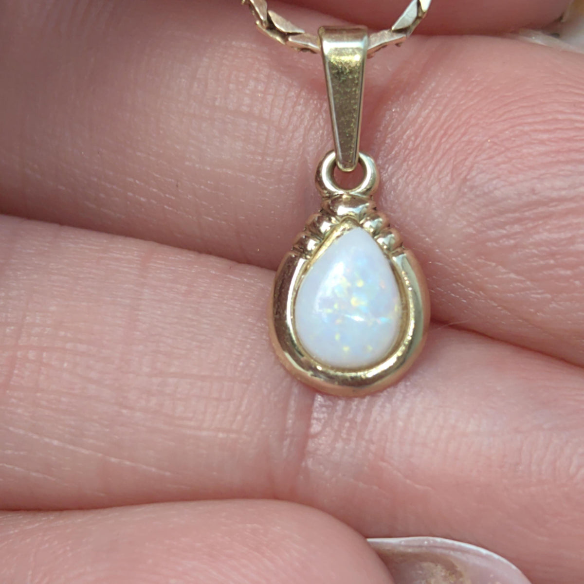 14k Solid Yellow Gold Opal Drop Shaped Pendant Dainty Minimalist Vintage Antique dainty Drop Bracelet Charm Elegant Gift for her Present