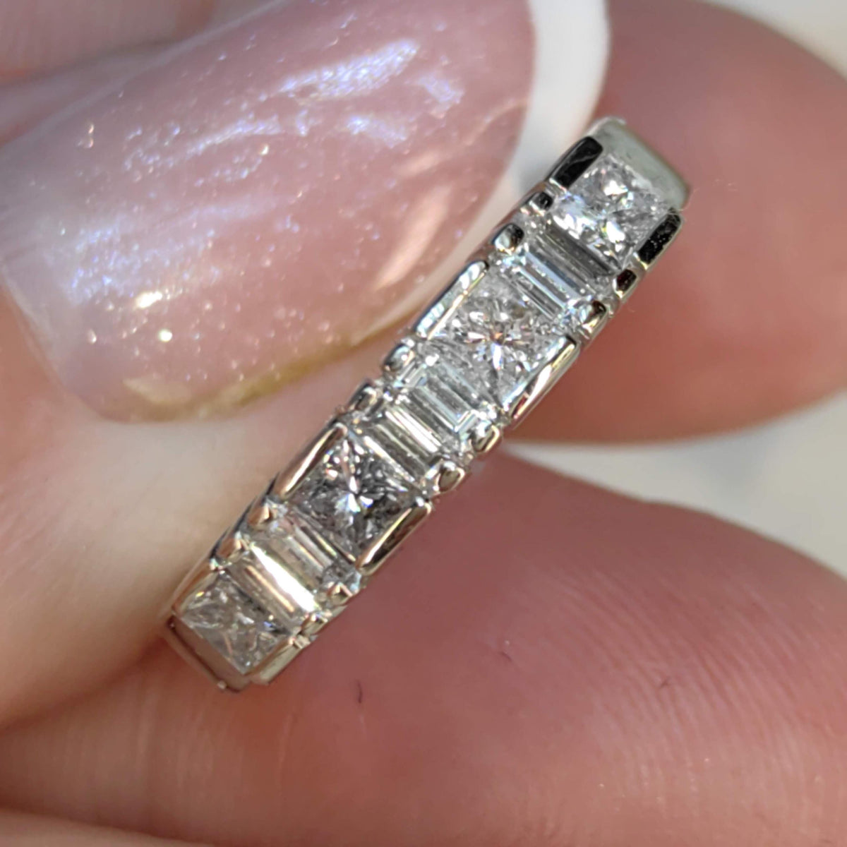 Princess and Baguette Cut Diamond Half Eternity 14k Solid White Gold Engagement Band Ring