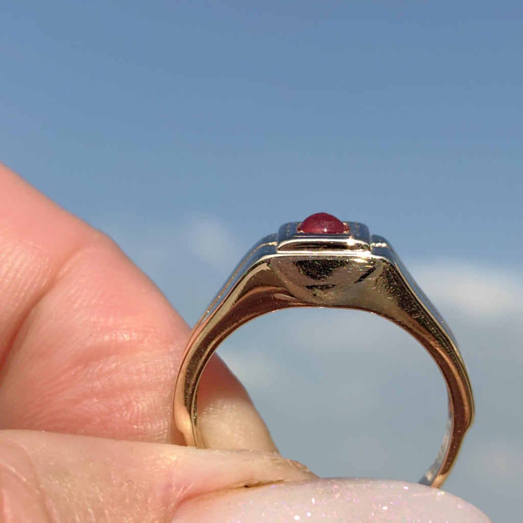 Art Deco Ruby Ring: 14K Yellow Gold Geometric Vintage Engagement