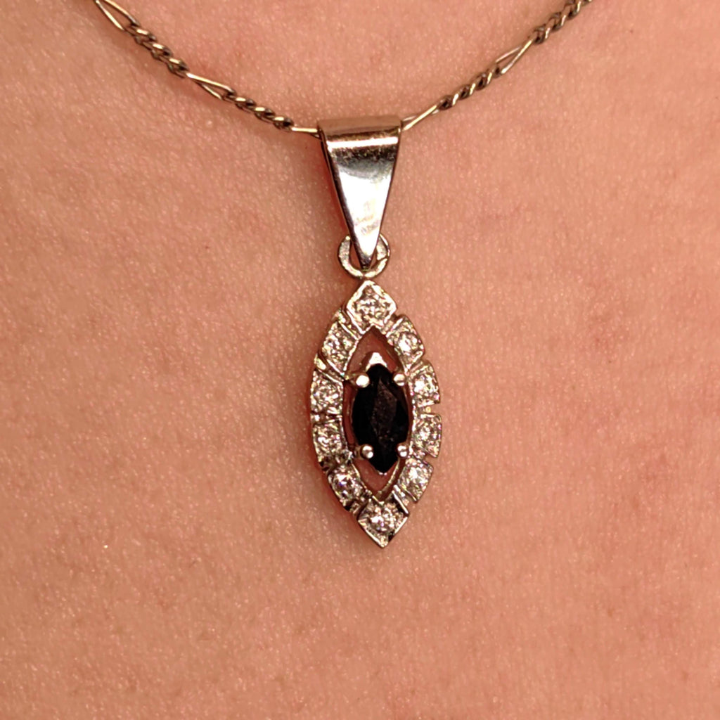 Vintage 14k Solid Yellow Gold Blue Sapphire Cluster Natural Diamond Necklace Pendant Bracelet Charm Gift for Her Retro Antique Pendant