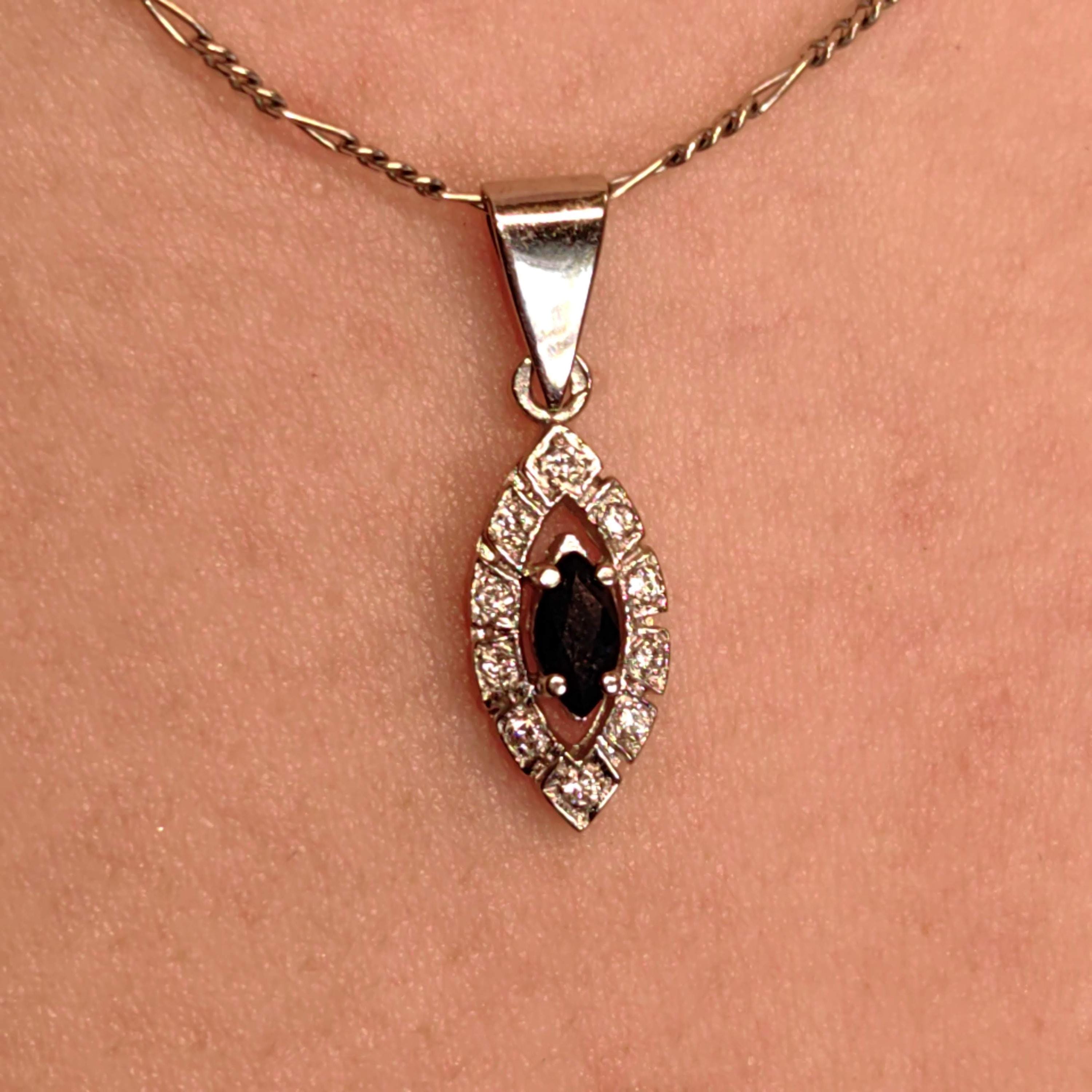 Vintage 14k Solid Yellow Gold Blue Sapphire Cluster Natural Diamond Necklace Pendant Bracelet Charm Gift for Her Retro Antique Pendant