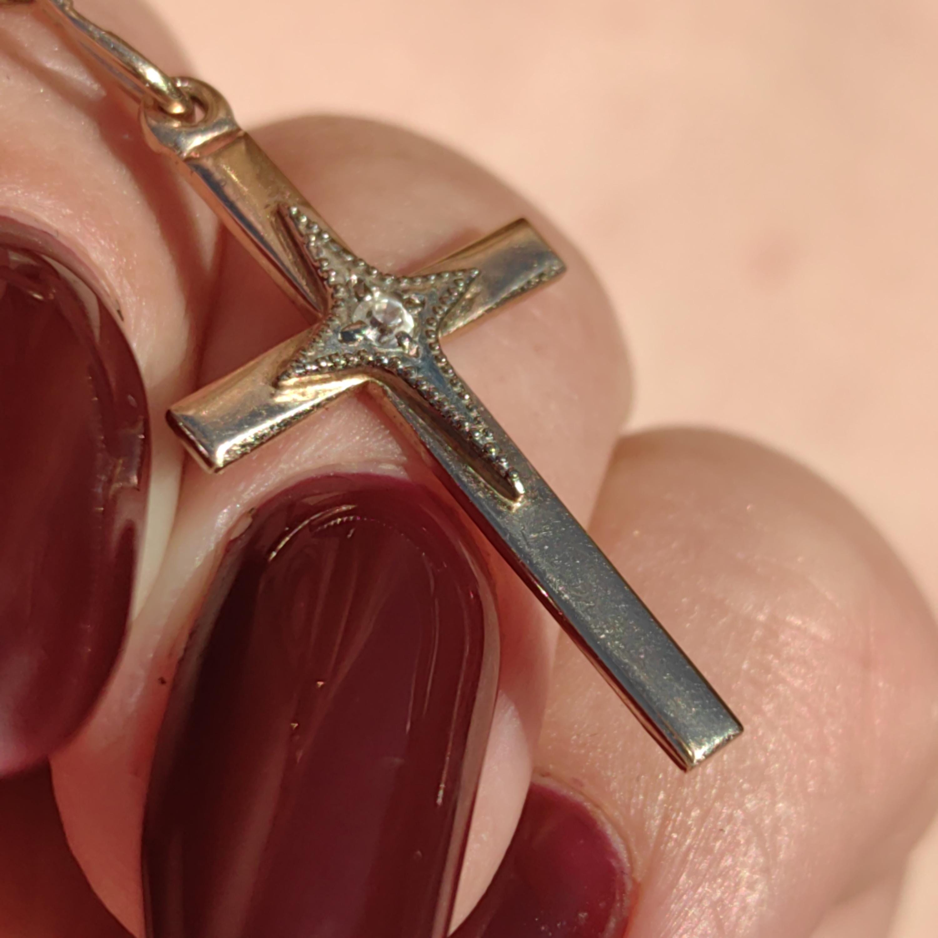 Art Deco 1930s Vintage Solid 14k Yellow Rose and White Gold Diamond Christian Latin Cross Antique Pendant Elegant Gift Present