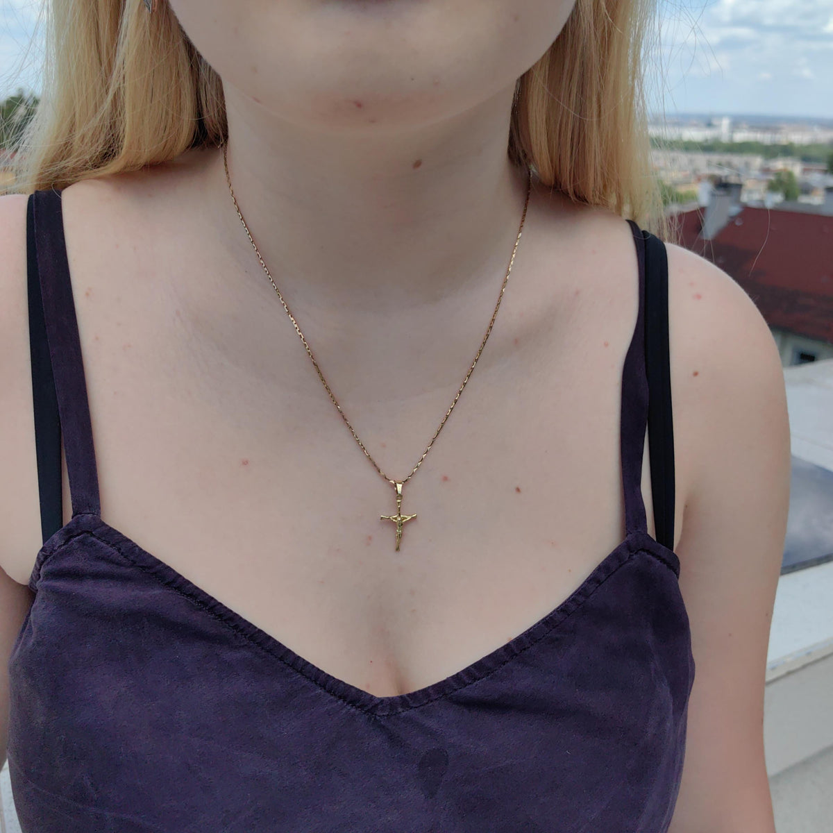 Vintage 14k Solid Yellow Gold Jesus Crucifix Cross Necklace Pendant Hand Chiseled Christian Catholic Latin Cross Charm Gift Present