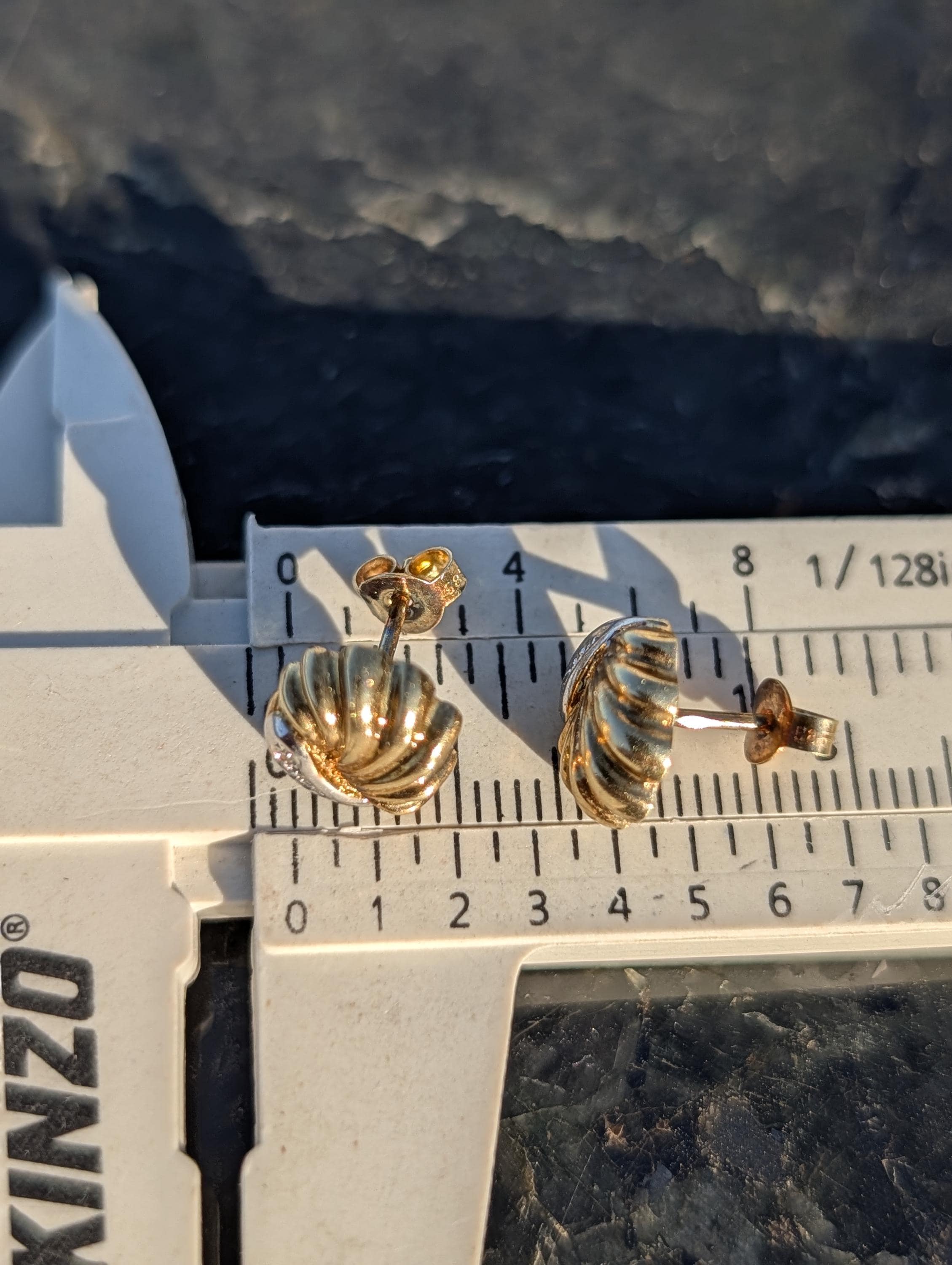 14k Two Tone Gold Diamond Shell Stud Earrings, Vintage Dainty Sea Ocean Earrings, 10mm Fine Jewelry Gift for Her Nautical Push Back