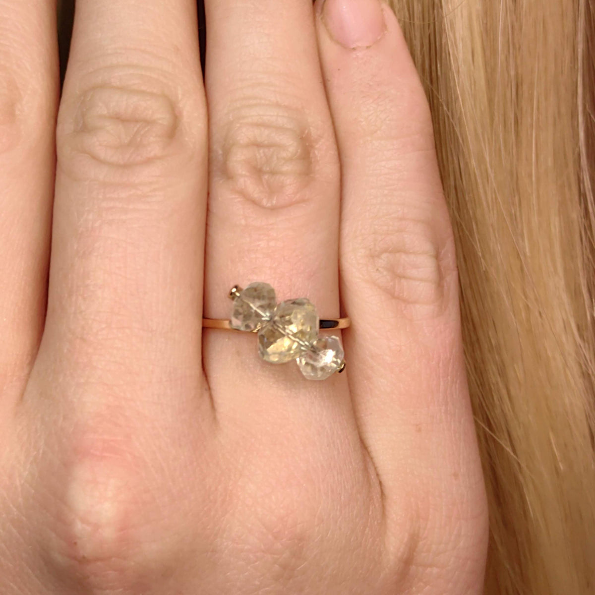 Light Blue Natural Aquamarine Solid 14k Yellow Gold 1980s Vintage Ring Geometric Band Elegant Gift for her Present