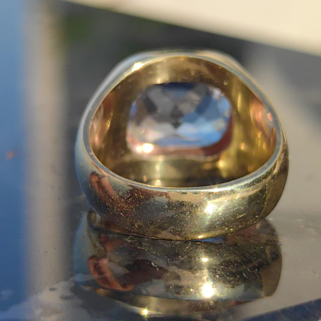 1940s Aquamarine 14k Yellow Gold Ring: Geometric Unisex Statement