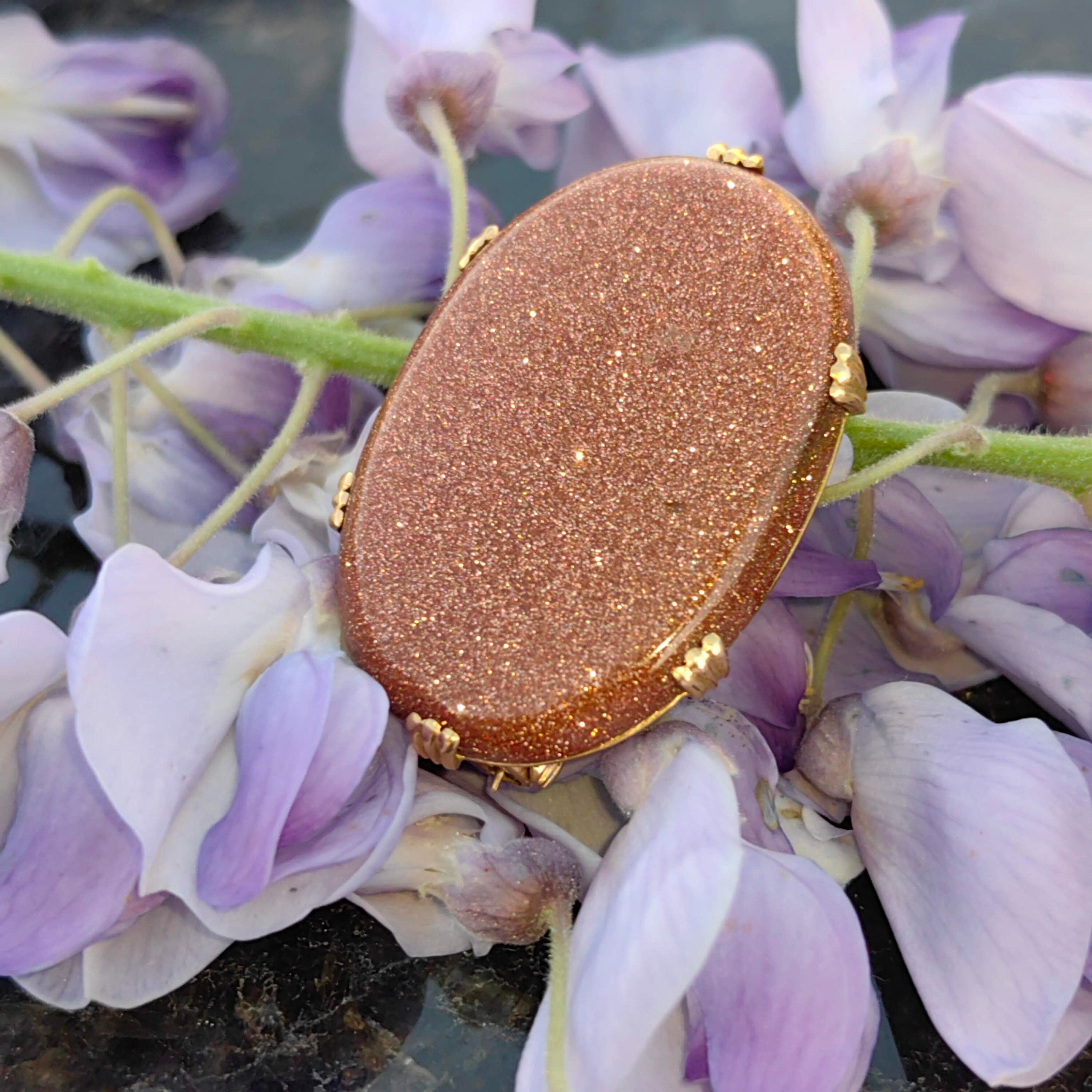 Victorian Goldstone Brooch Pendant: Antique 19K Yellow Gold Statement Jewelry