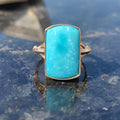 Vintage 14k Solid Yellow Gold Blue Turquoise Square Ring Antique Art Deco 1920s Gift for Her Elegant Present