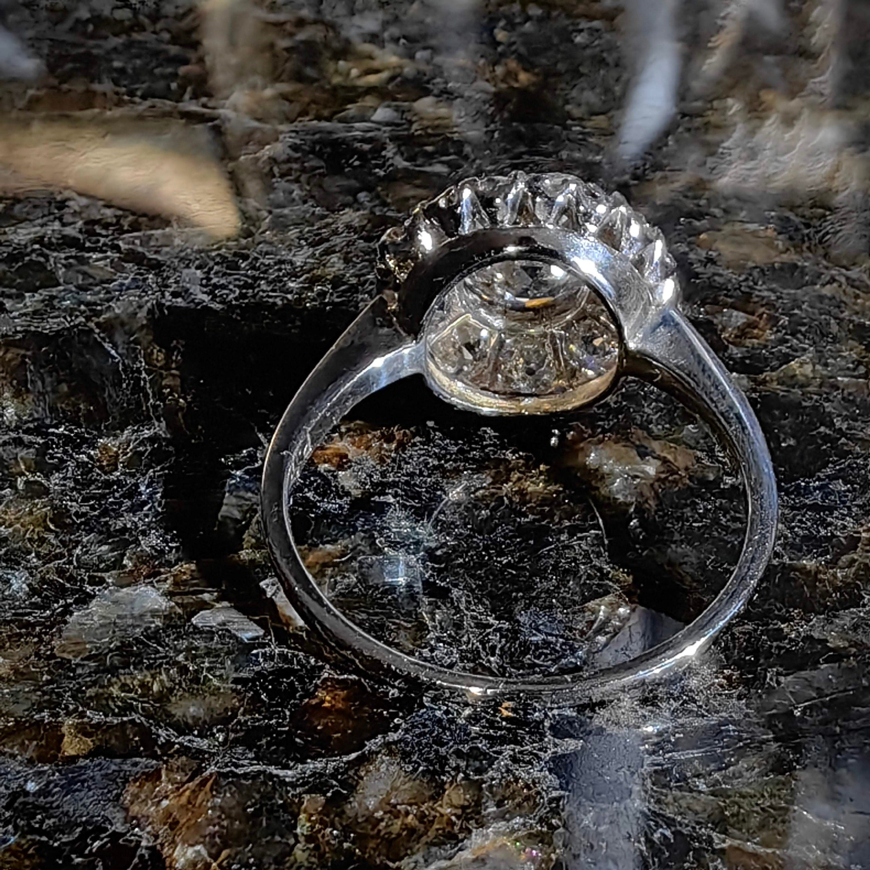 Antique 1.90ct Diamond Cluster Ring: 14K White Gold Art Deco Engagement