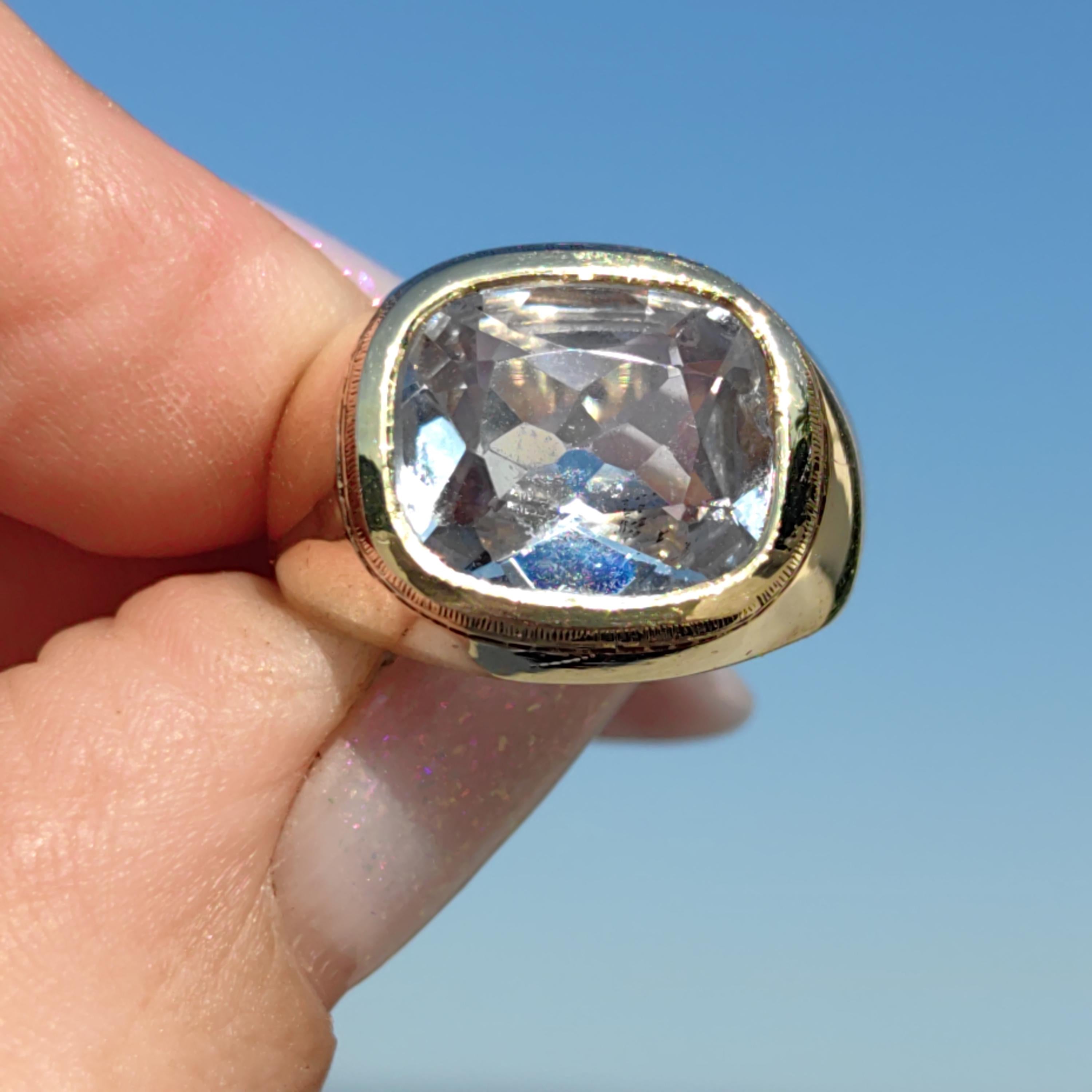 1940s Aquamarine 14k Yellow Gold Ring: Geometric Unisex Statement