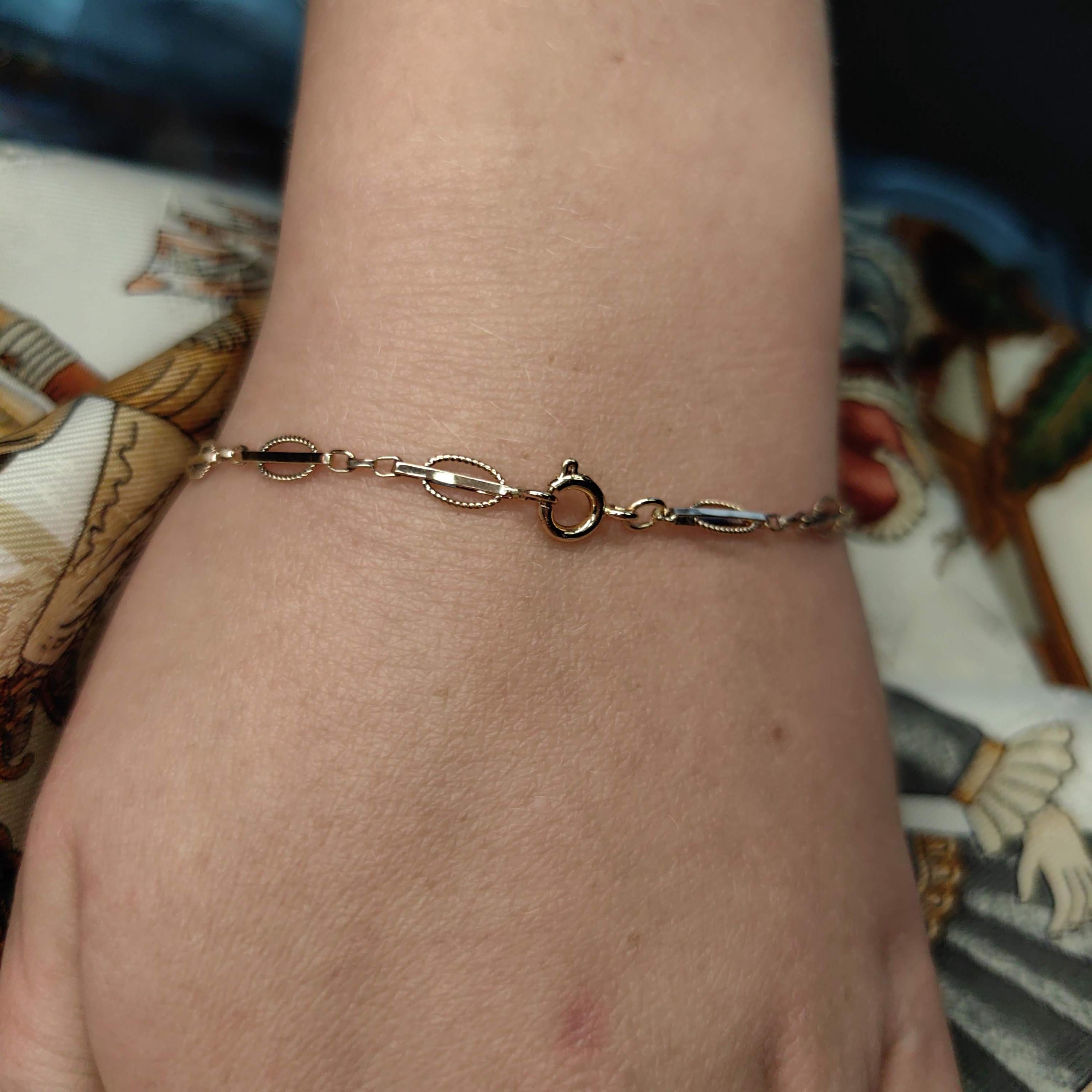 14k Solid Yellow-rose Gold Handmade Link Chain Bracelet for Charms 1890s Victorian Antique Vintage Elegant Classic Unisex Bracelet Gift her