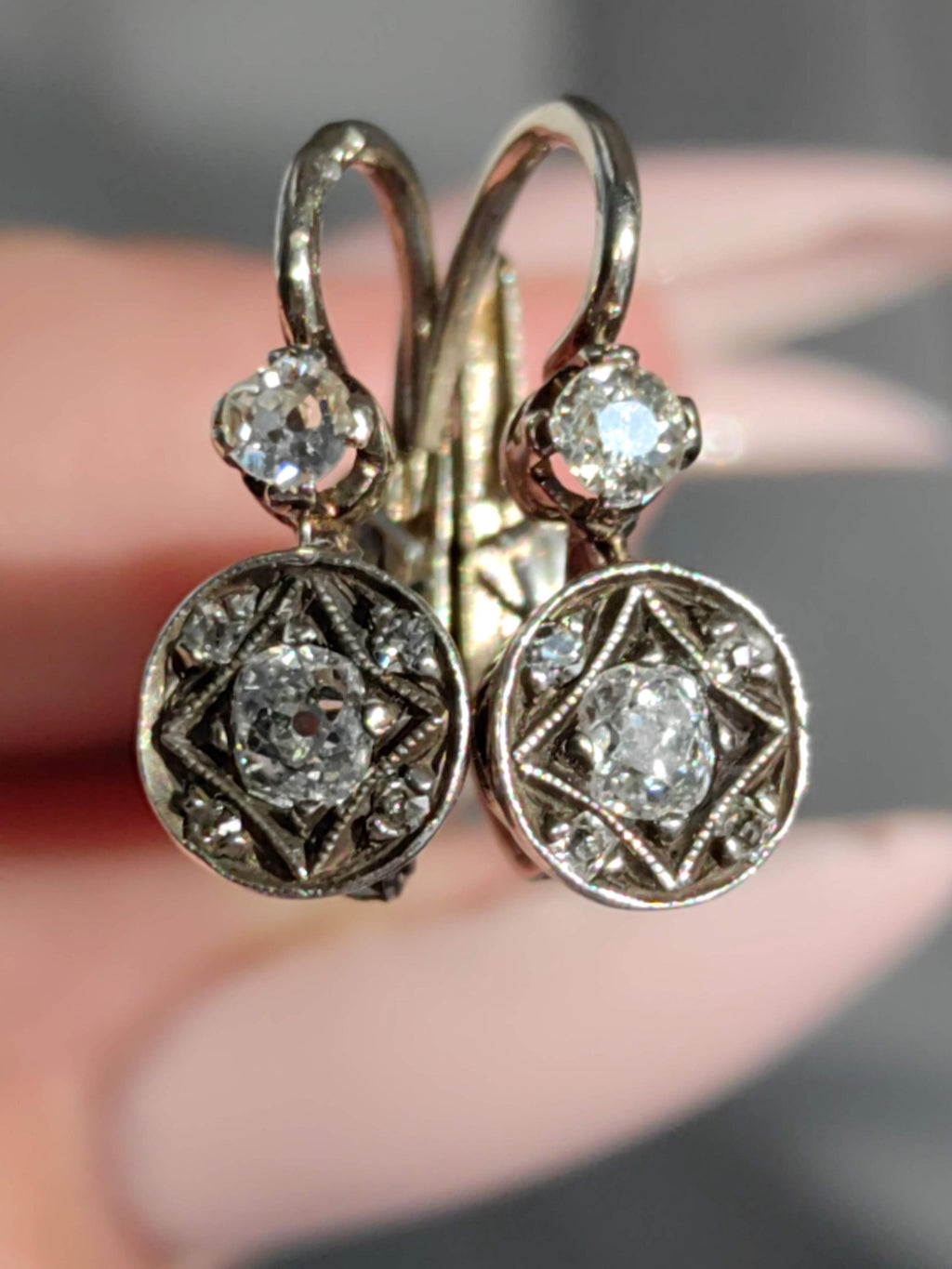 1920s Diamond Sleeper Earrings: Antique 14k White Gold Wedding Jewelry