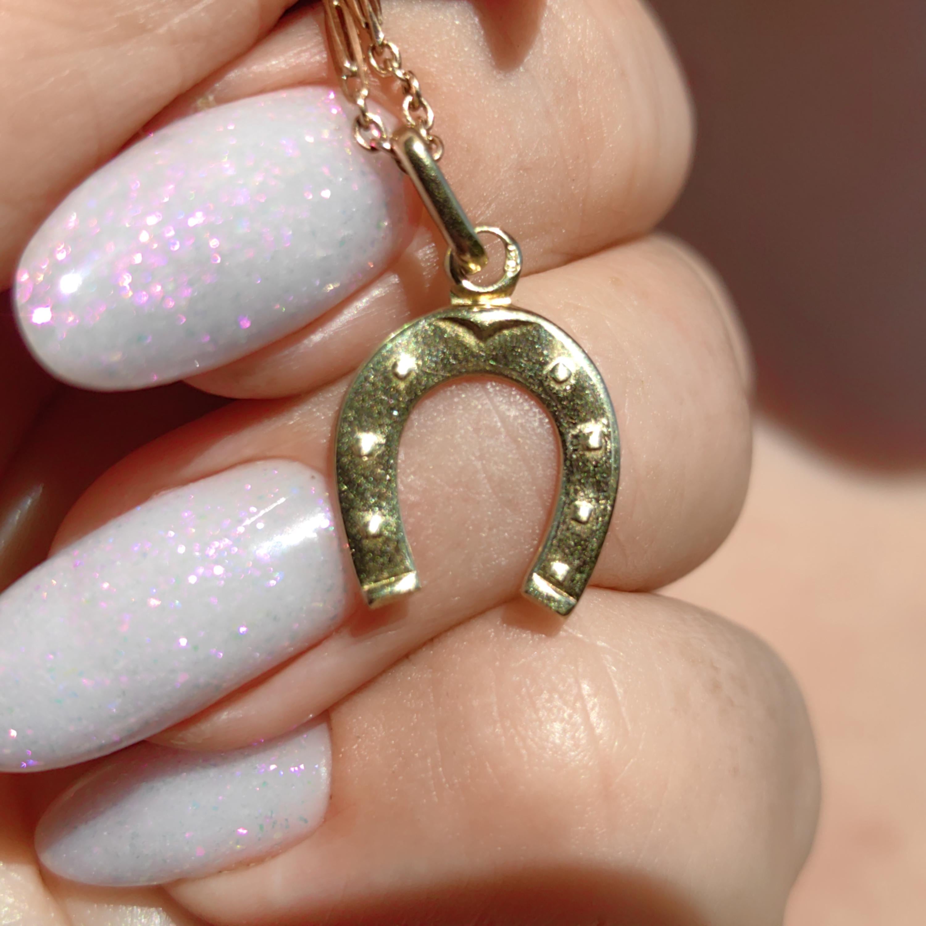 Antique 14k Gold Horseshoe Pendant: Equestrian Luck Charm