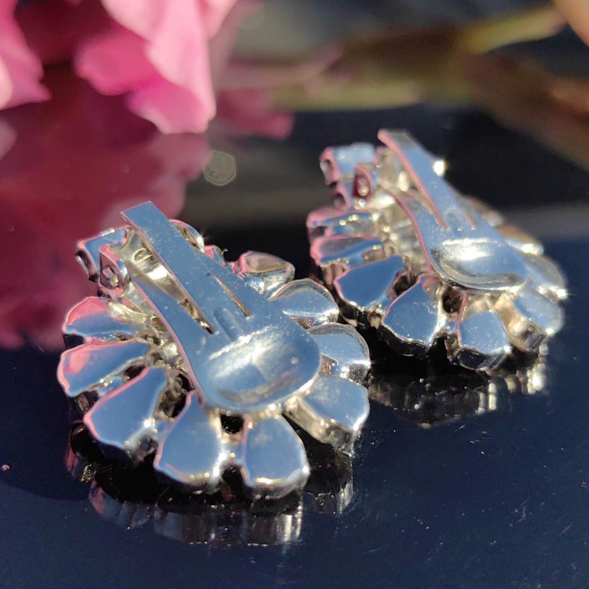 Art Deco Paste Stone Clip-on Earrings: Antique Silver Costume Jewelry