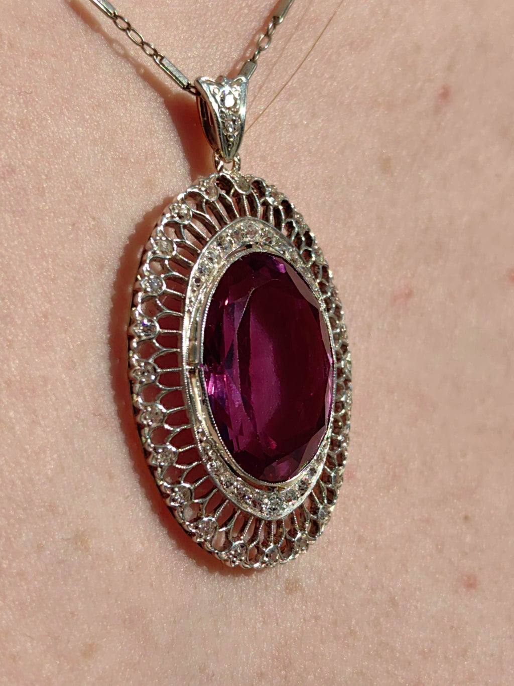 Art Deco Edwardian Antique Vintage Amethyst and Diamond Gold Statement Pendant