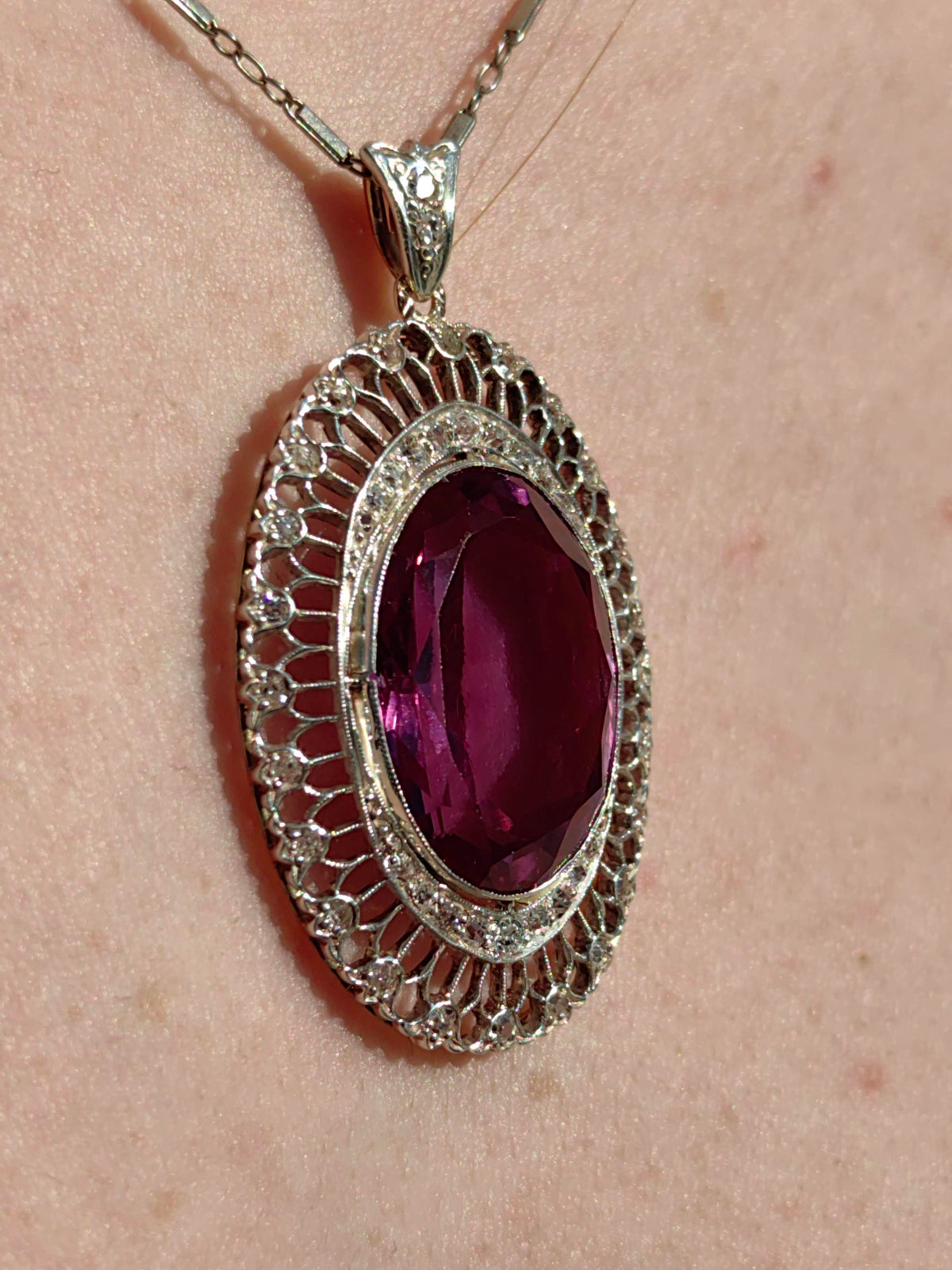 Art Deco Edwardian Antique Vintage Amethyst and Diamond Gold Statement Pendant