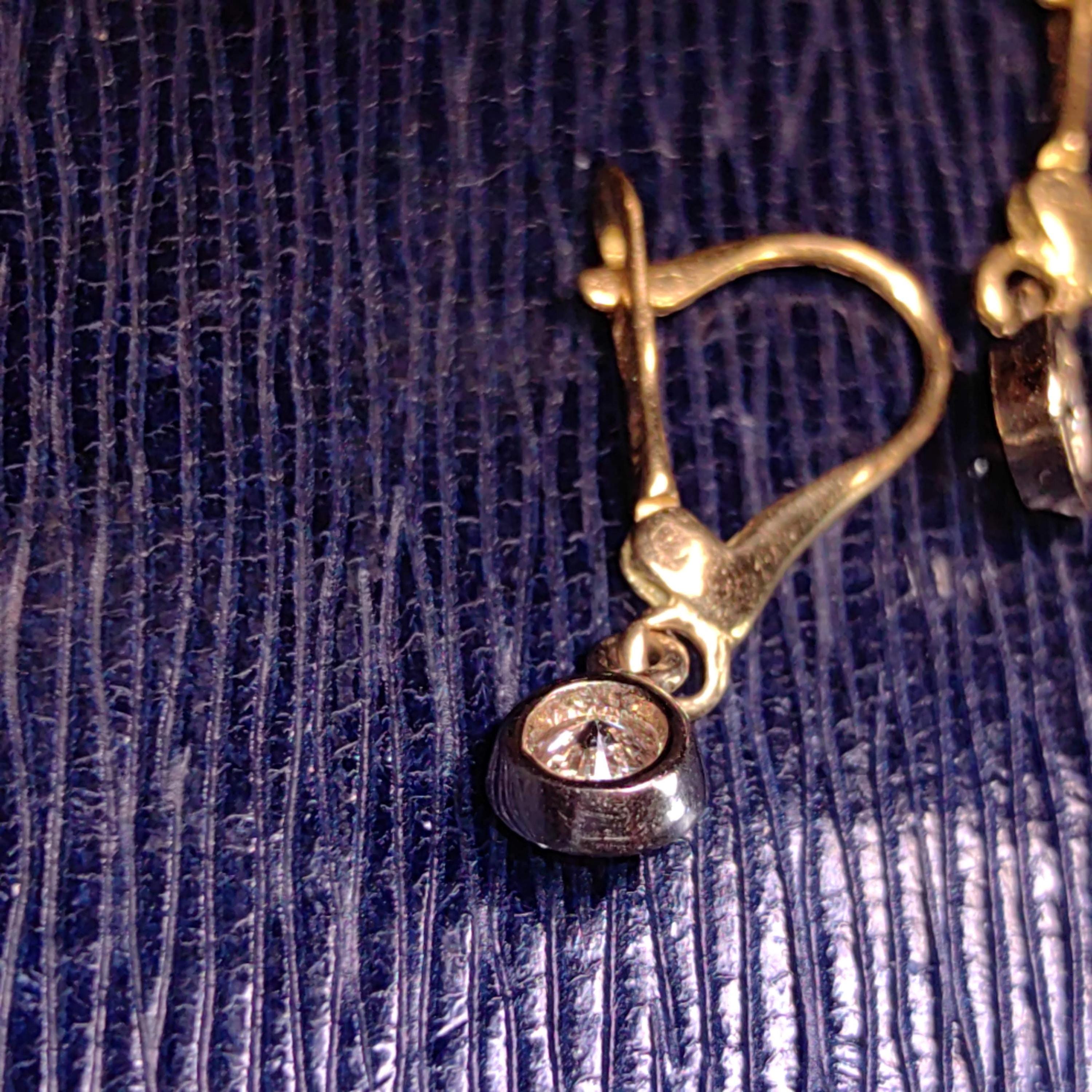 Original Solitaire Dangle Bezel setting Diamonds Solid Hallmarked 18k Gold Antique Sleepers Dormouse Earrings Gift for Her