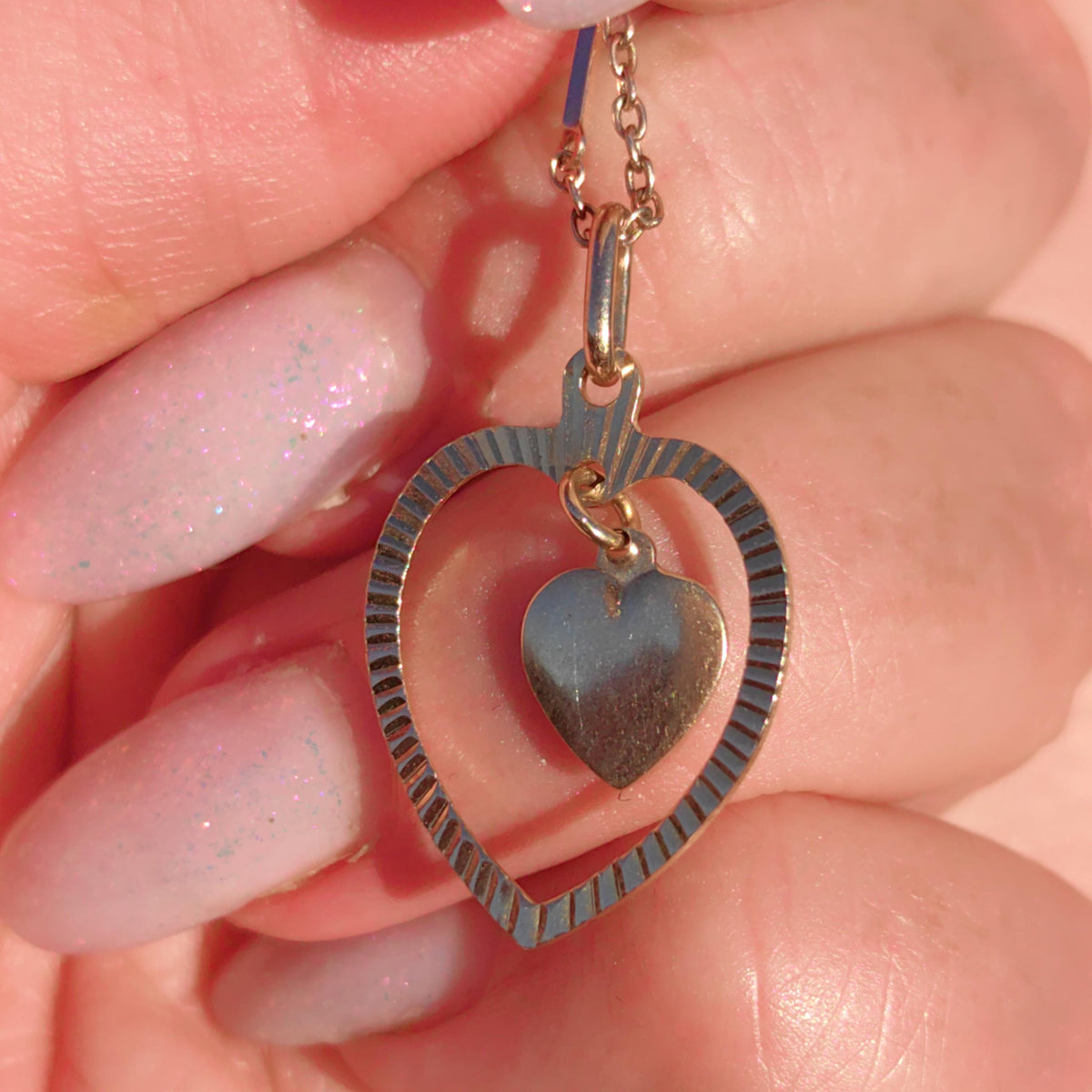 14k Yellow Gold Interlocking Hearts Pendant: Vintage Romantic Gift