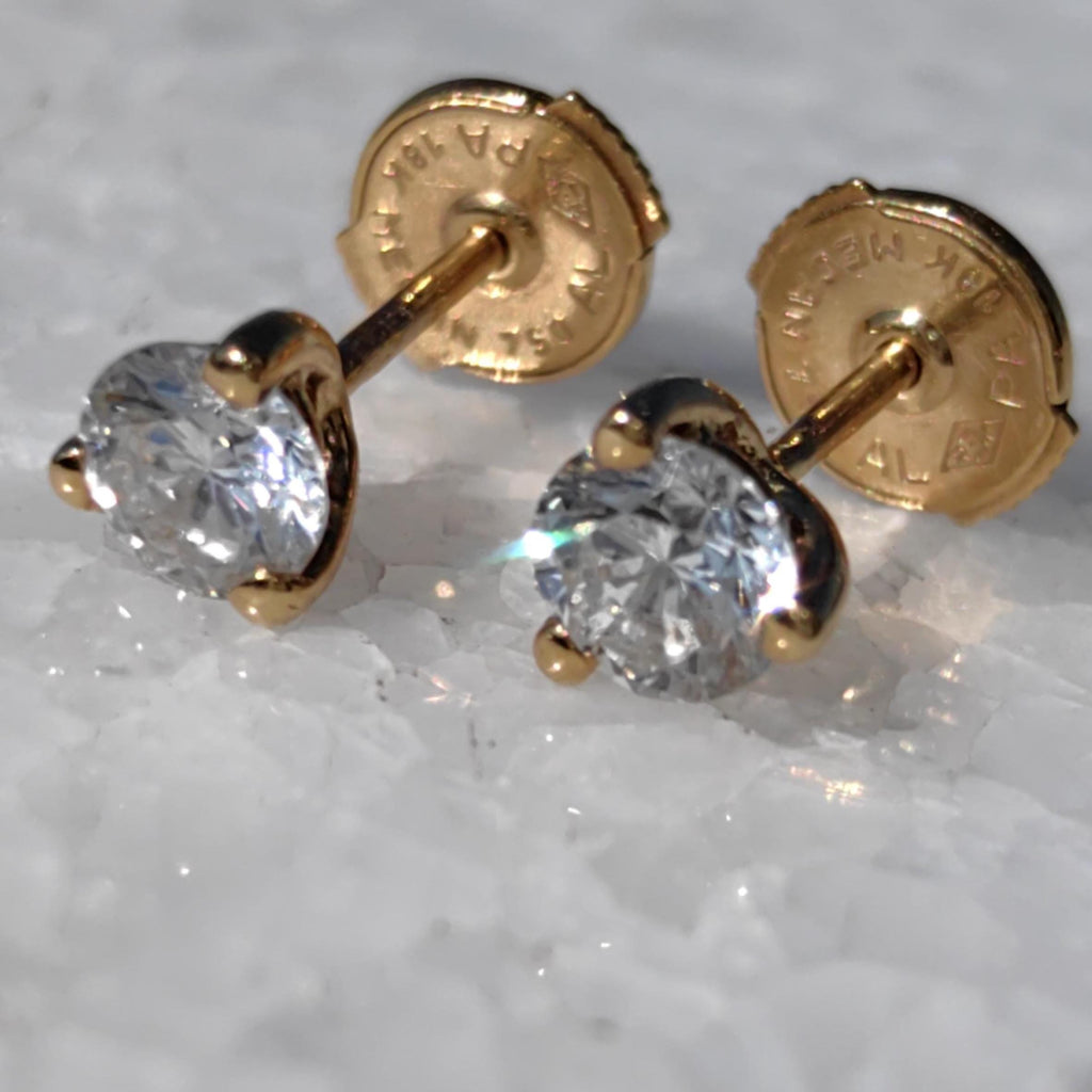 Vintage Diamond Solitaire Natural Elegant Classic Stud Earrings 18k 750 Hallmarked Yellow Gold Solitaire Earrings Gift Wedding