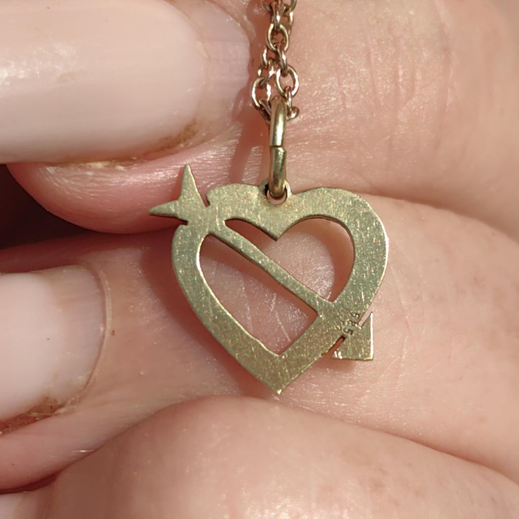 14k Yellow Gold Heart & Arrow Pendant - Antique Romantic Charm
