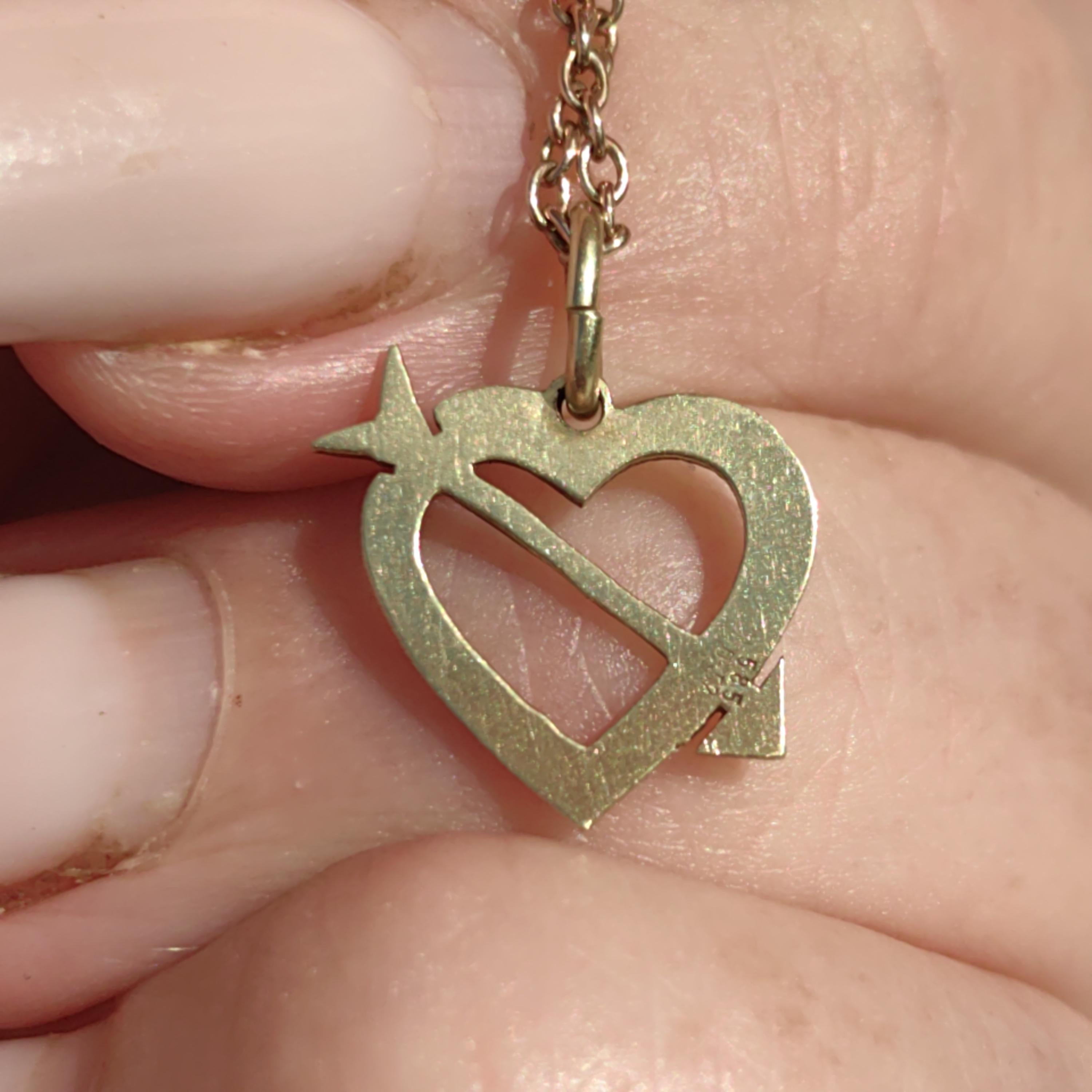 14k Yellow Gold Heart & Arrow Pendant - Antique Romantic Charm