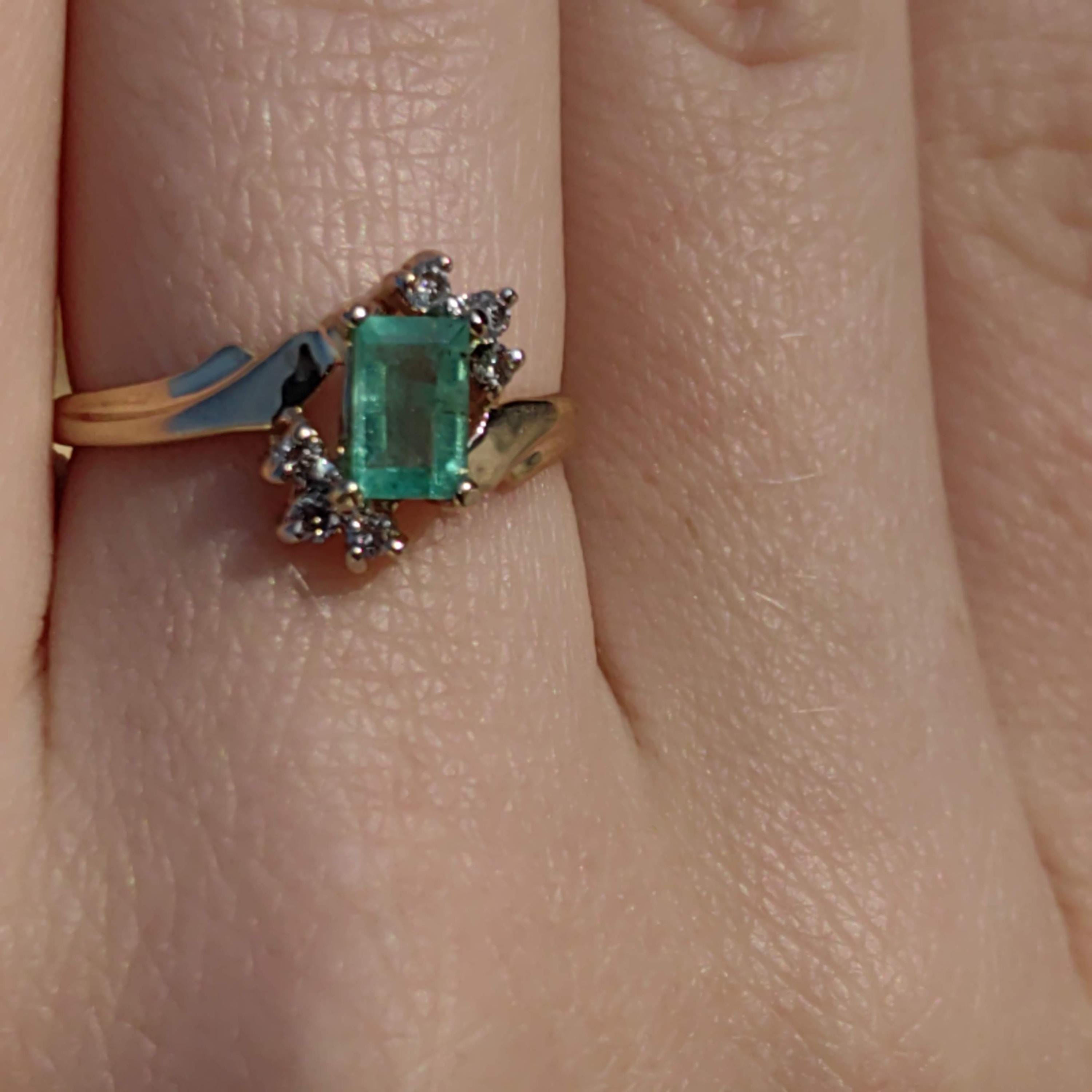 Vintage Square Green Natural Emerald Diamond 14k Solid Yellow Gold Antique Engagement Ring Dainty Stackable Band Gift for Her