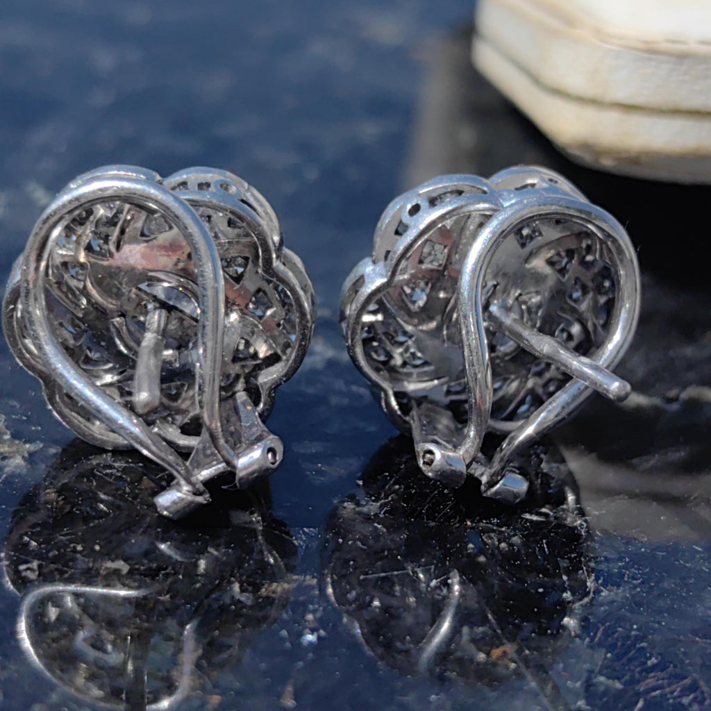 18k Solid White Gold Diamond Art Deco 1920s Elegant Large Statement Earrings with Floral Design Gift for her Present