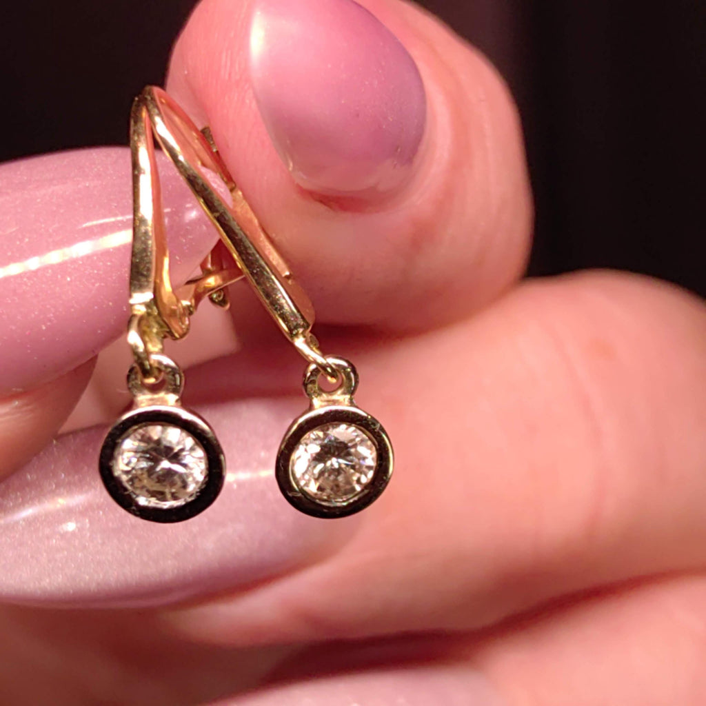 Original Solitaire Dangle Bezel setting Diamonds Solid Hallmarked 18k Gold Antique Sleepers Dormouse Earrings Gift for Her