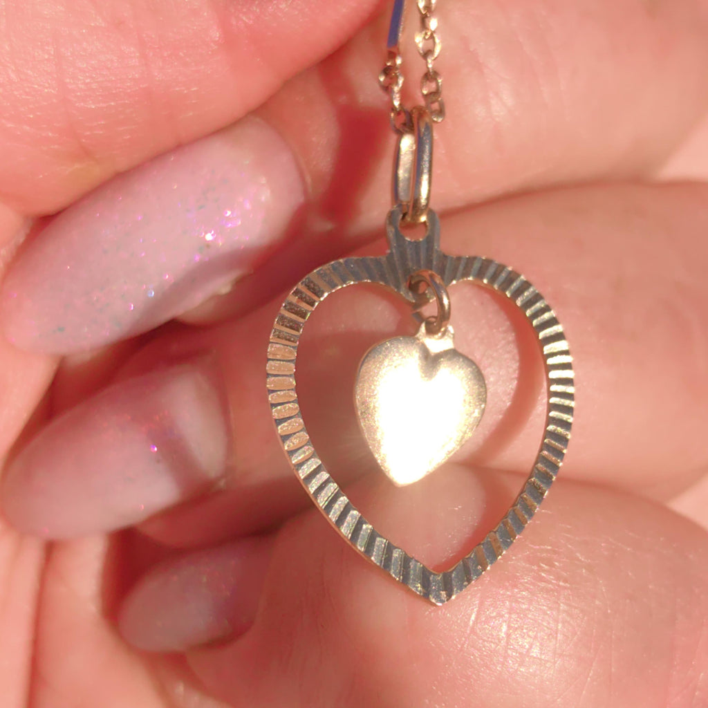 14k Yellow Gold Interlocking Hearts Pendant: Vintage Romantic Gift