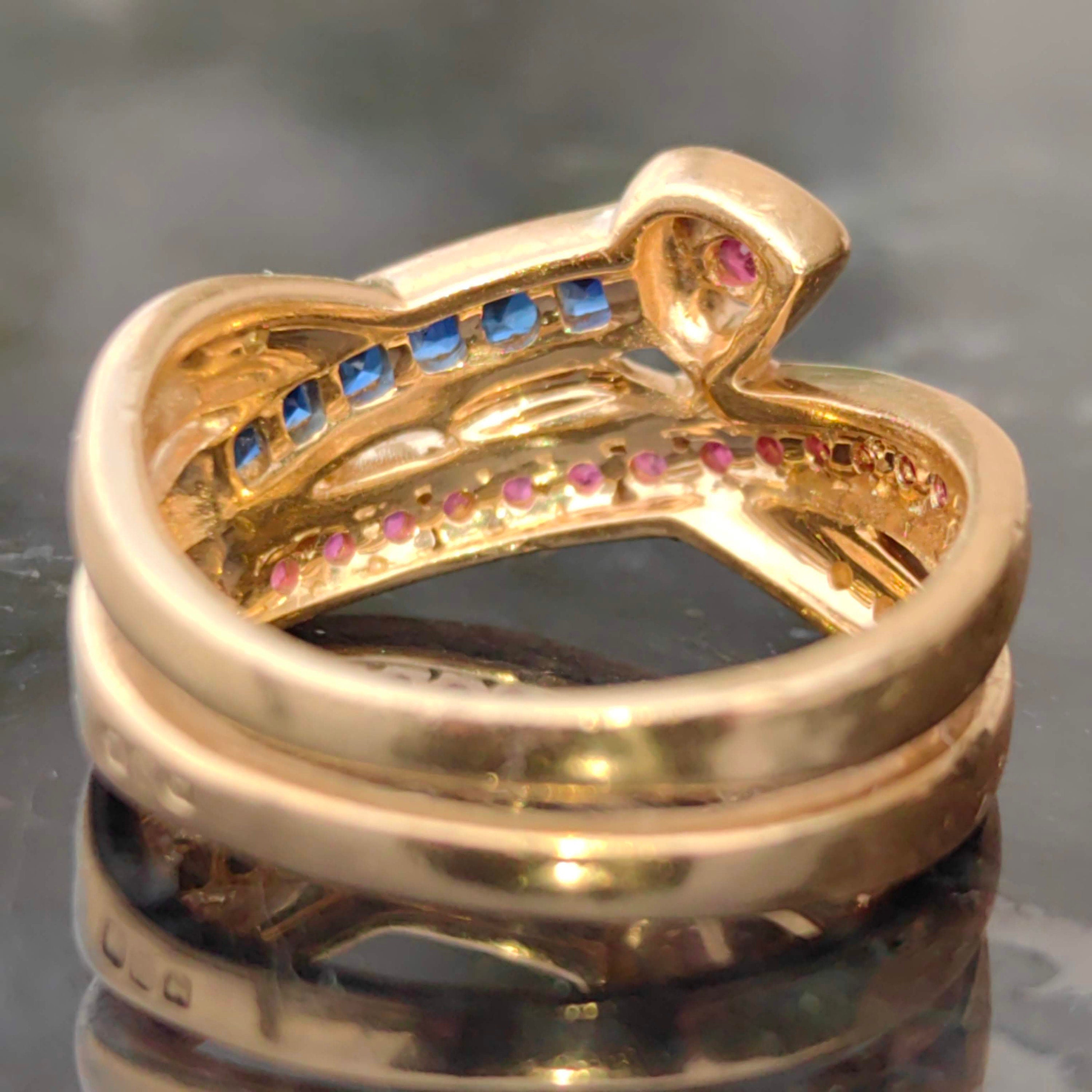 Vintage 18k Gold Snake Ring: Ruby, Sapphire & Diamond Statement Jewelry